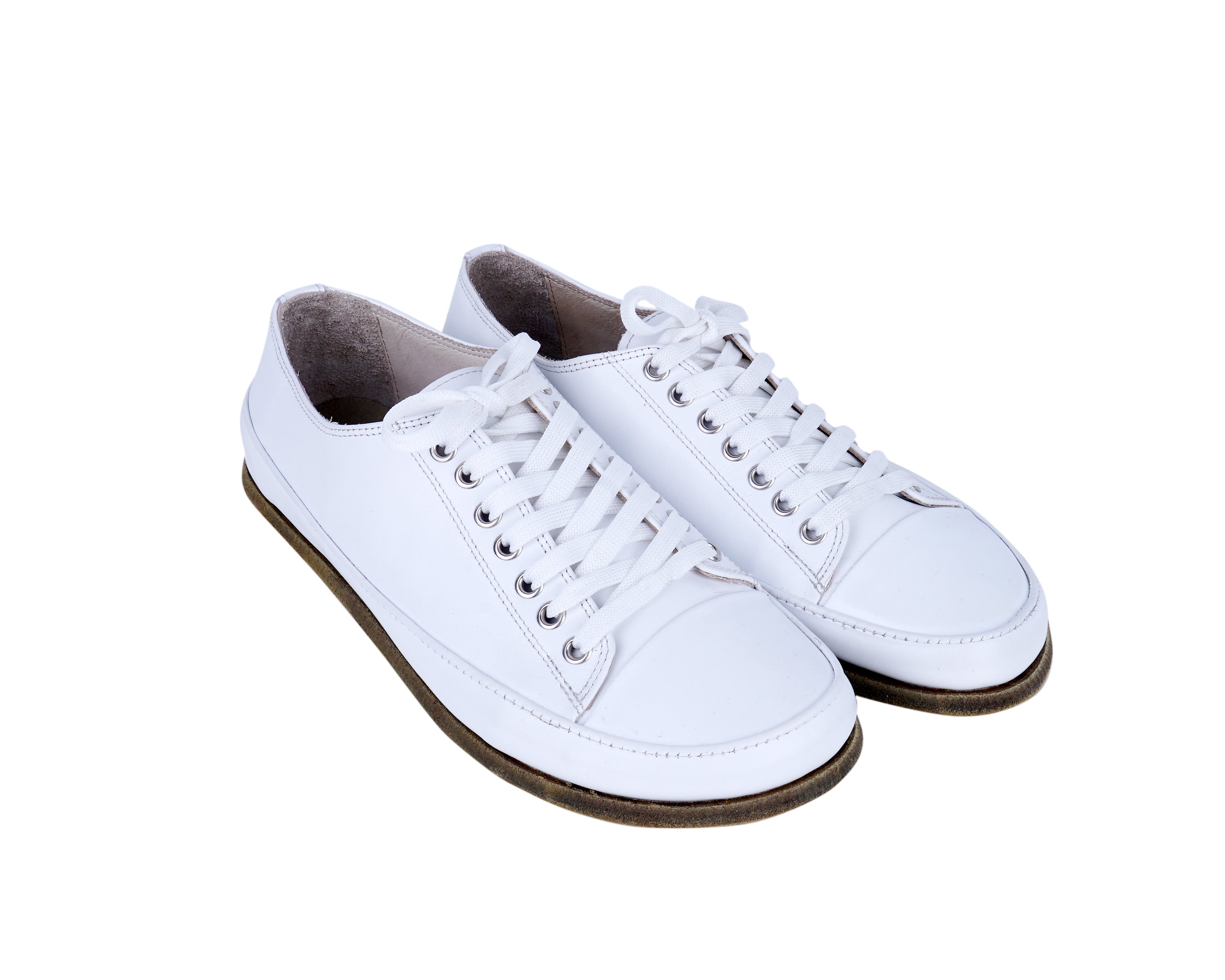 White Converse Style Wide Barefoot Smooth Leather Handmade Shoes 