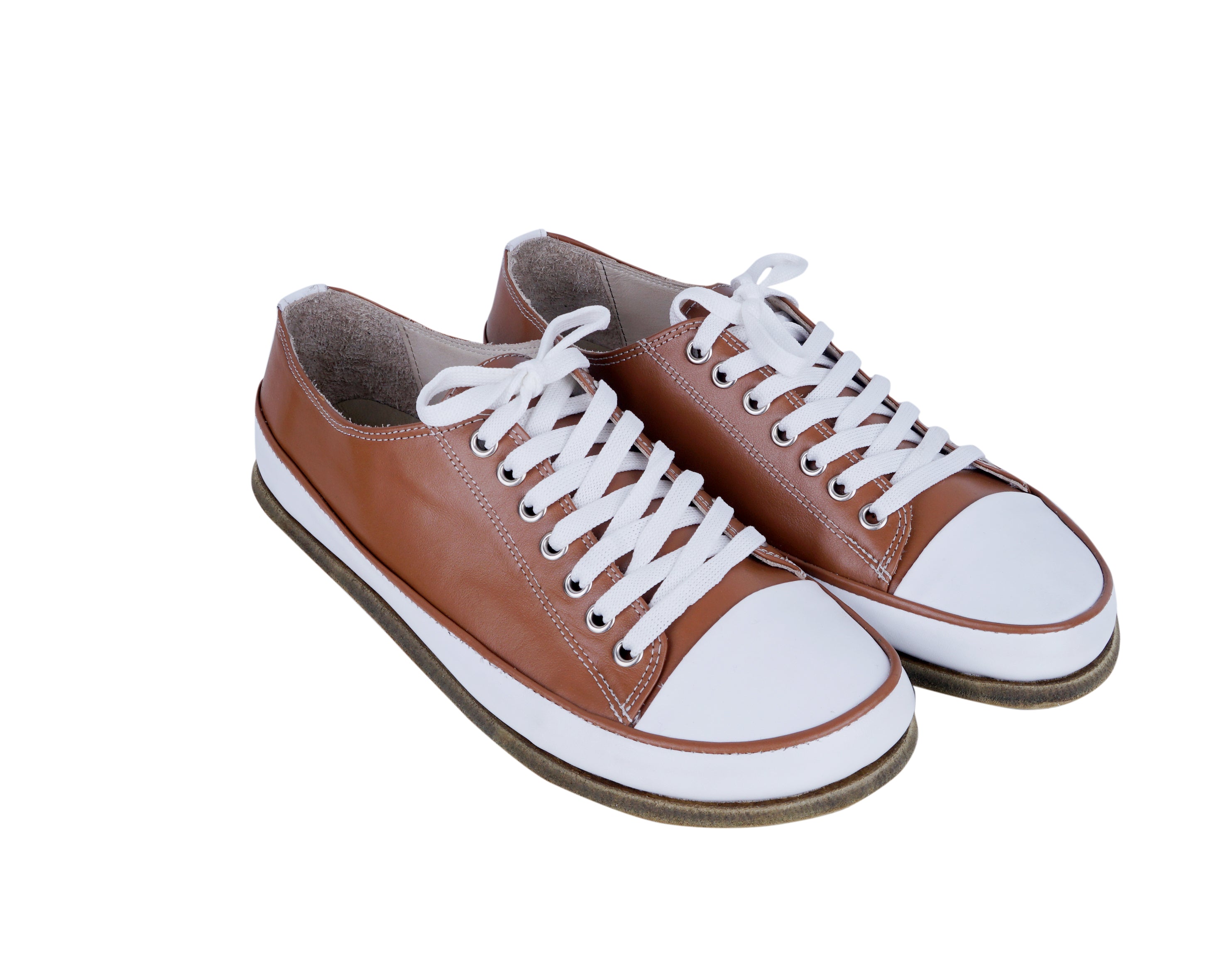 Tan Converse Style Wide Barefoot Smooth Leather Handmade Shoes