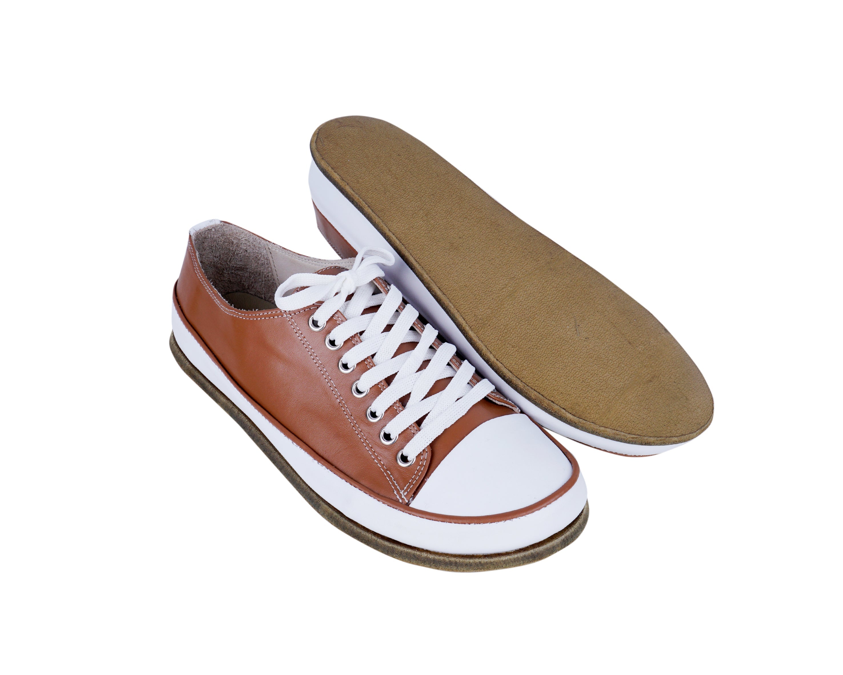 Tan Converse Style Wide Barefoot Smooth Leather Handmade Shoes 