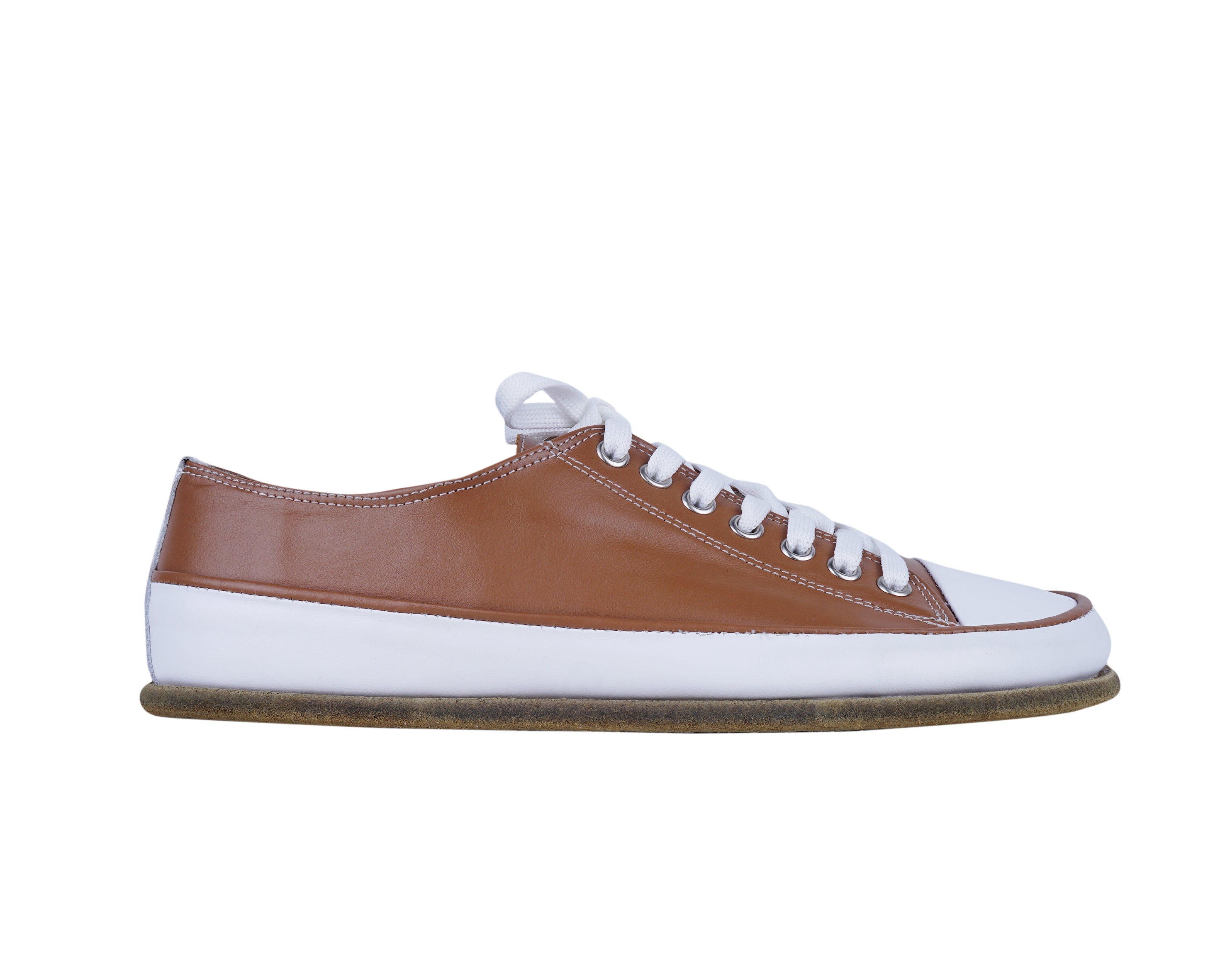Tan Converse Style Wide Barefoot Smooth Leather Handmade Shoes 