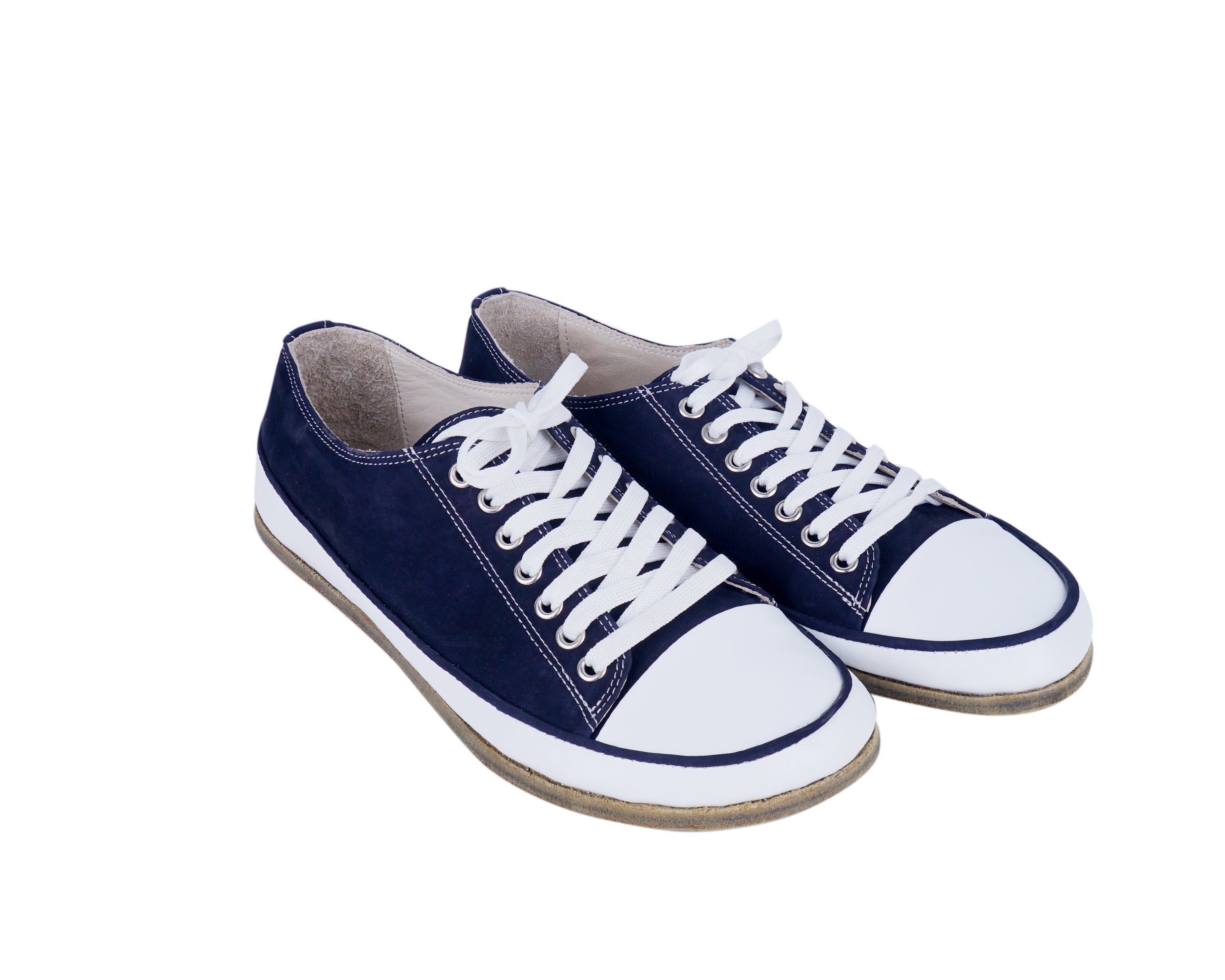 Navy Blue Converse Style Wide Barefoot Nubuck Leather Handmade Shoes 