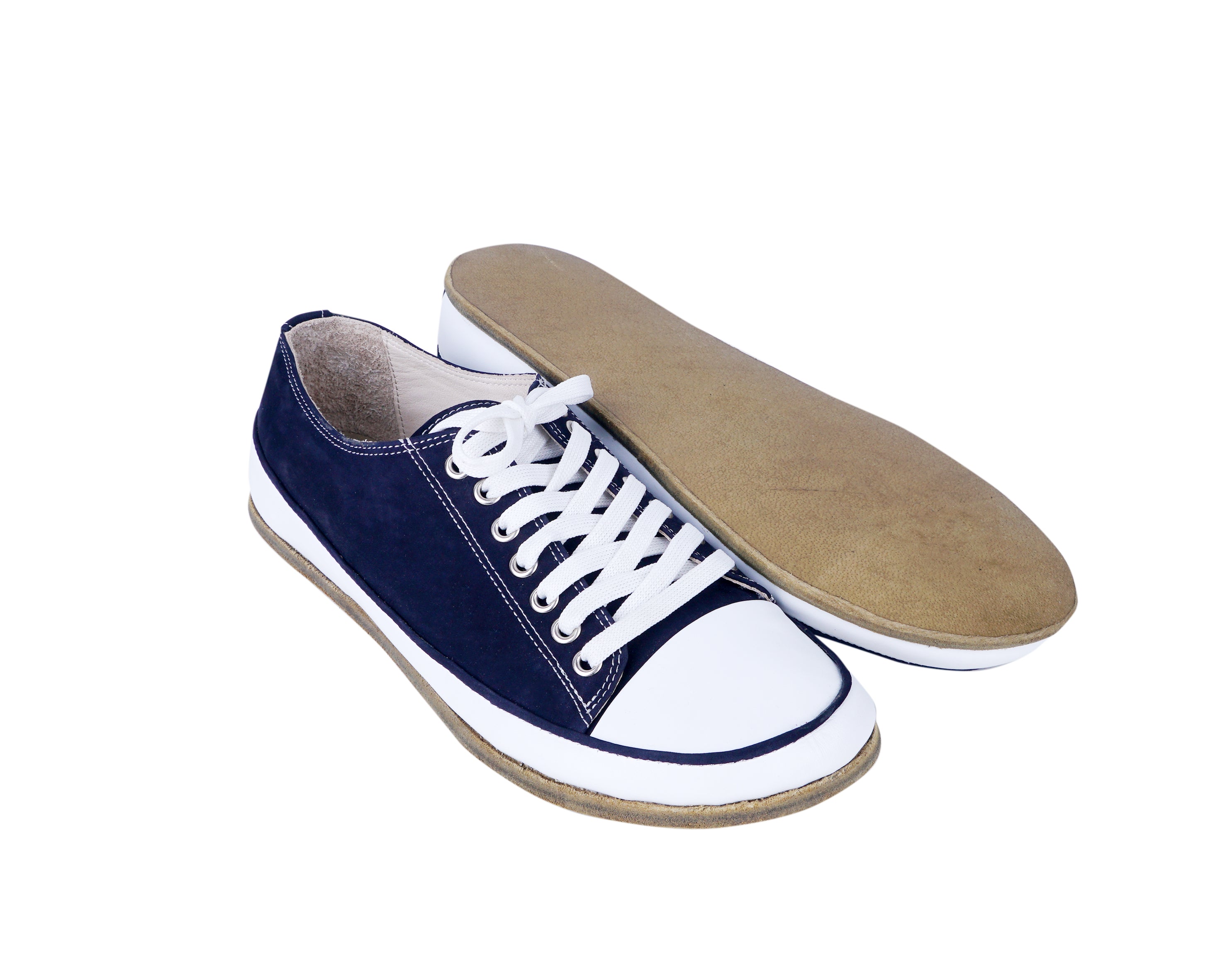 Navy Blue Converse Style Wide Barefoot Nubuck Leather Handmade Shoes