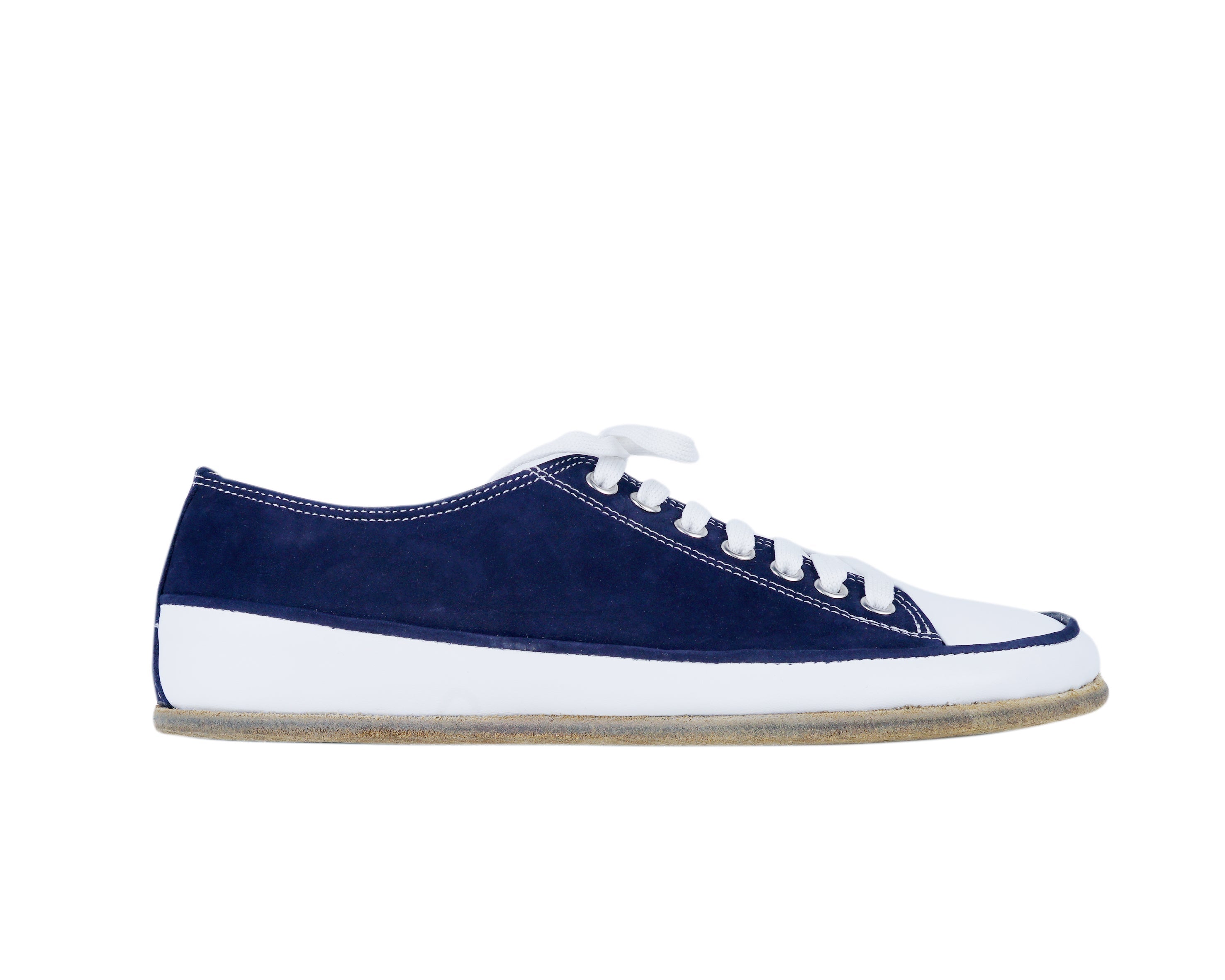 Navy Blue Converse Style Wide Barefoot Nubuck Leather Handmade Shoes 