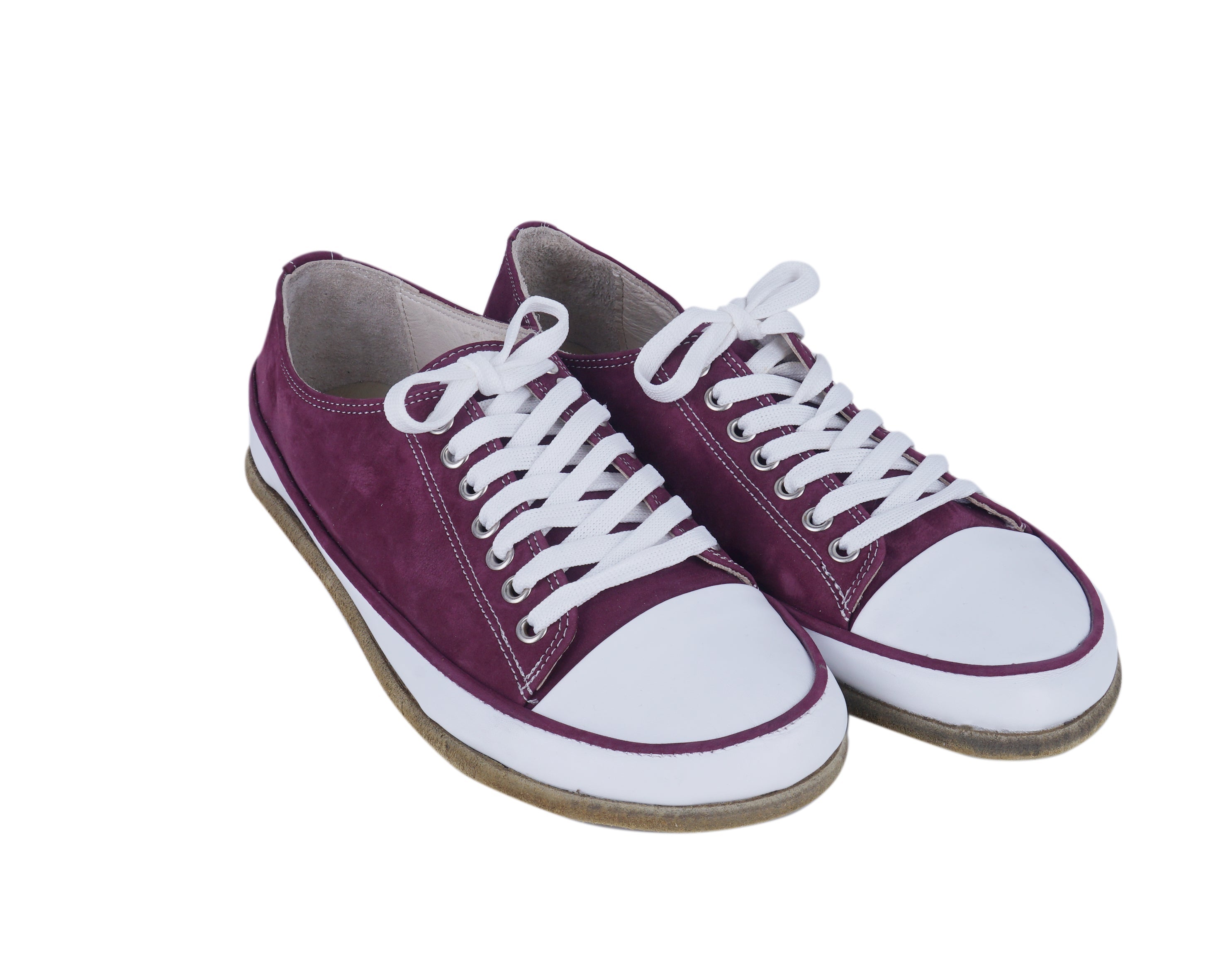 Burgundy Converse Style Wide Barefoot Nubuck Leather Handmade Shoes 