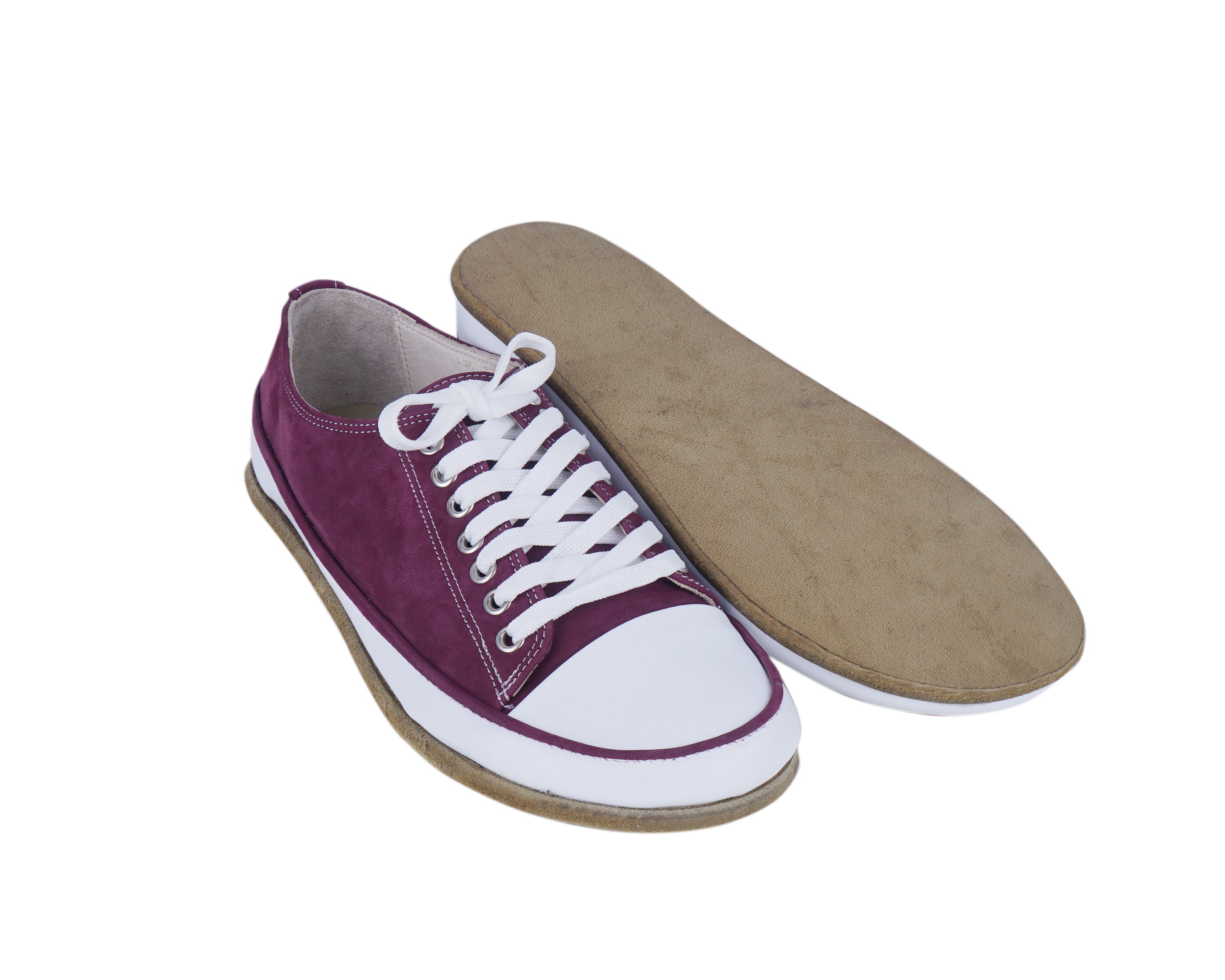 Burgundy Converse Style Wide Barefoot Nubuck Leather Handmade Shoes