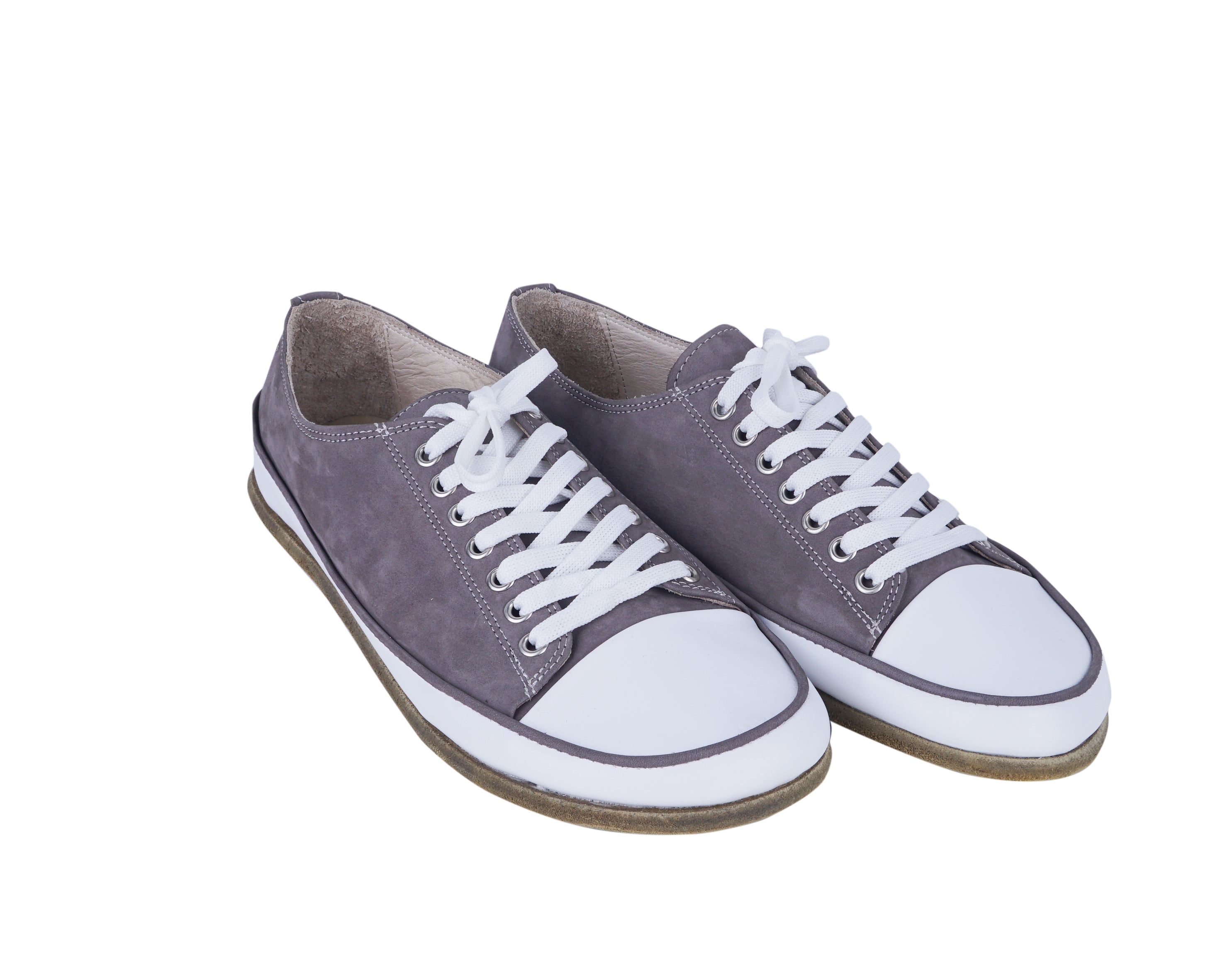 Gray Converse Style Wide Barefoot Nubuck Leather Handmade Shoes 