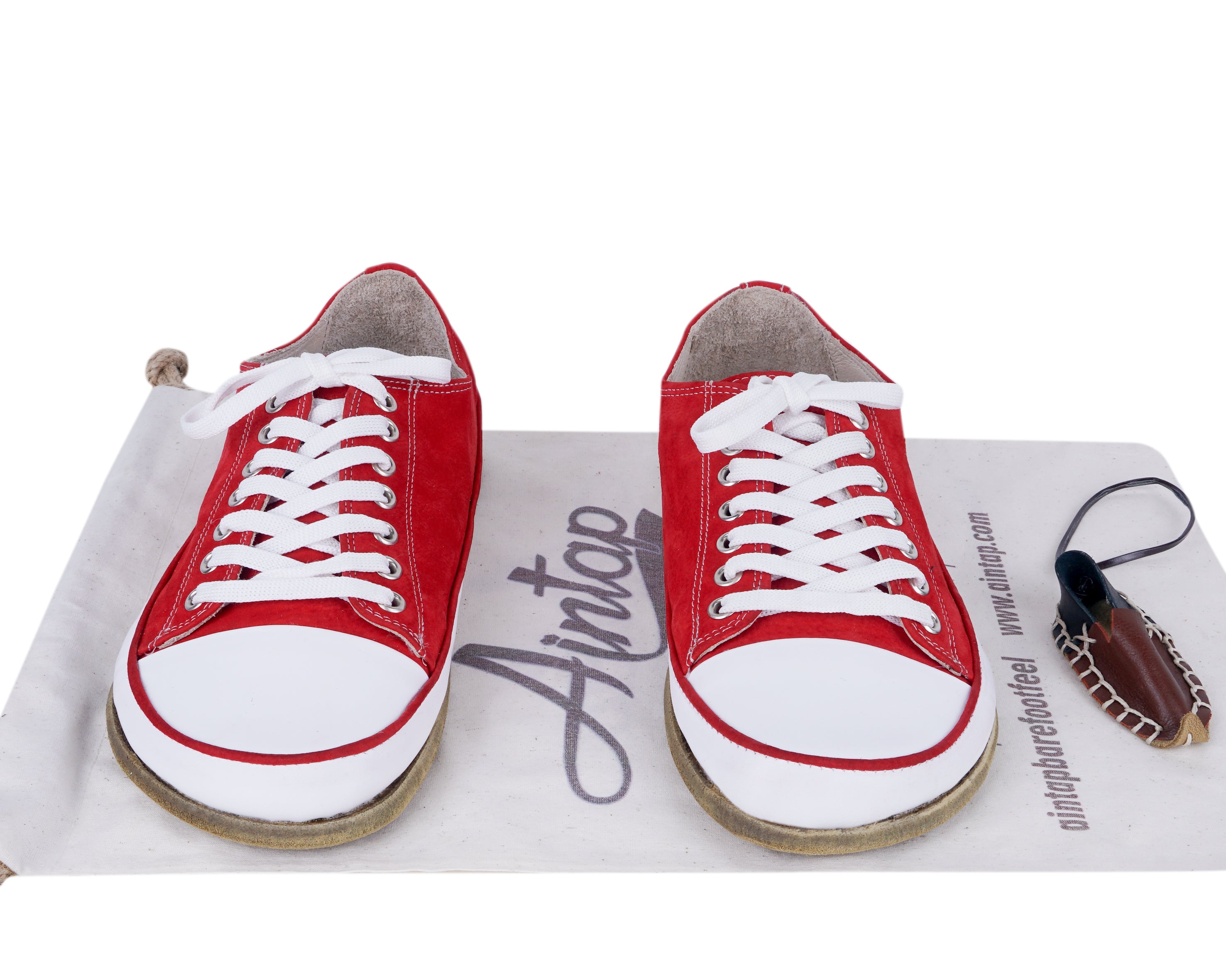 Red Converse Style Wide Barefoot Nubuck Leather Handmade Shoes