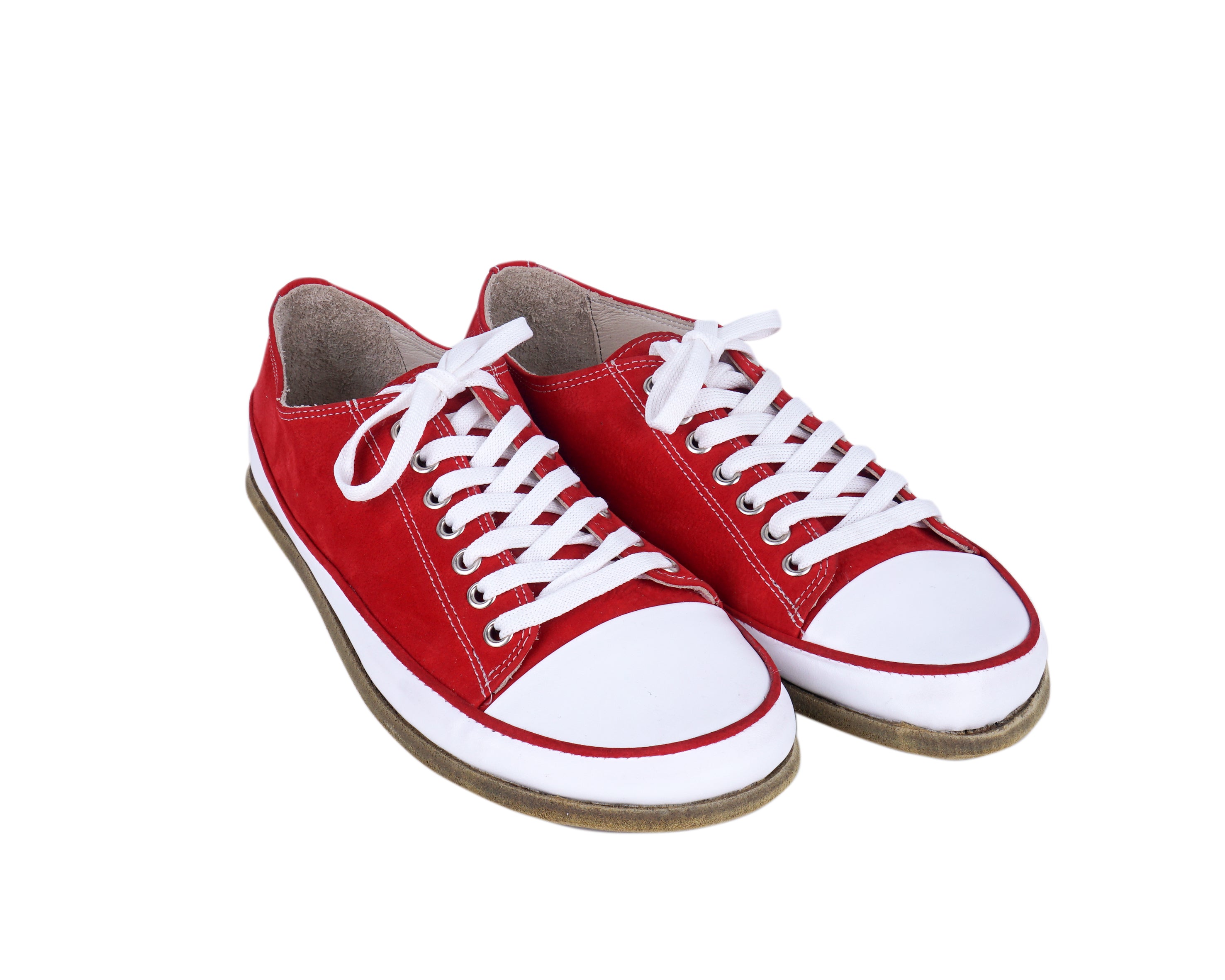 Red Converse Style Wide Barefoot Nubuck Leather Handmade Shoes