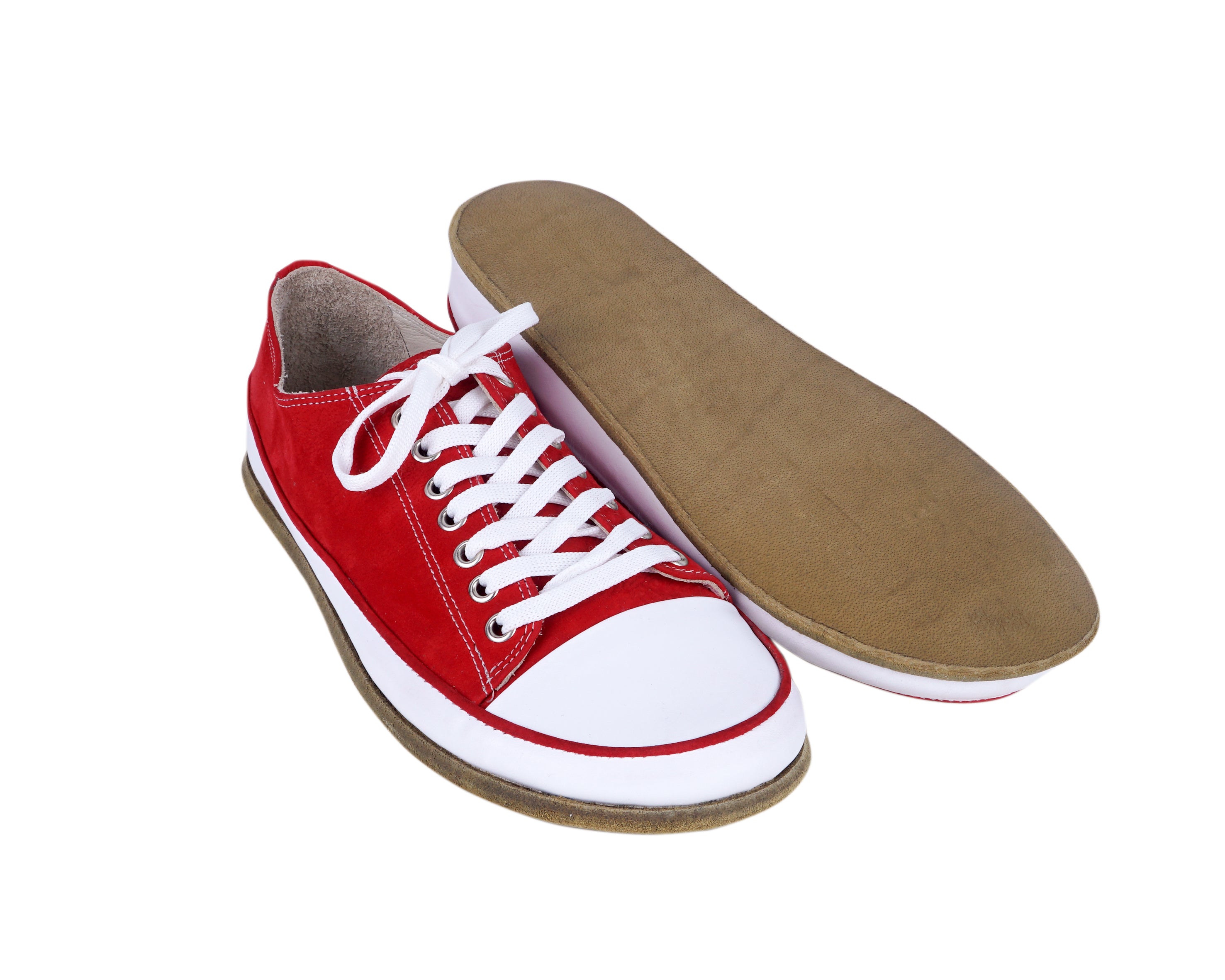 Red Converse Style Wide Barefoot Nubuck Leather Handmade Shoes