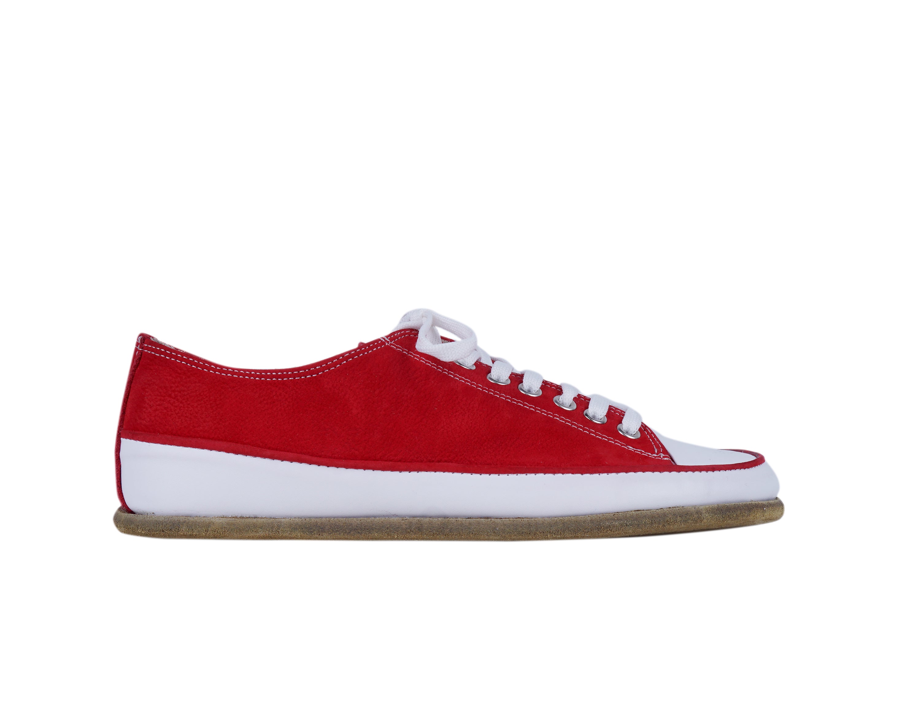 Red Converse Style Wide Barefoot Nubuck Leather Handmade Shoes