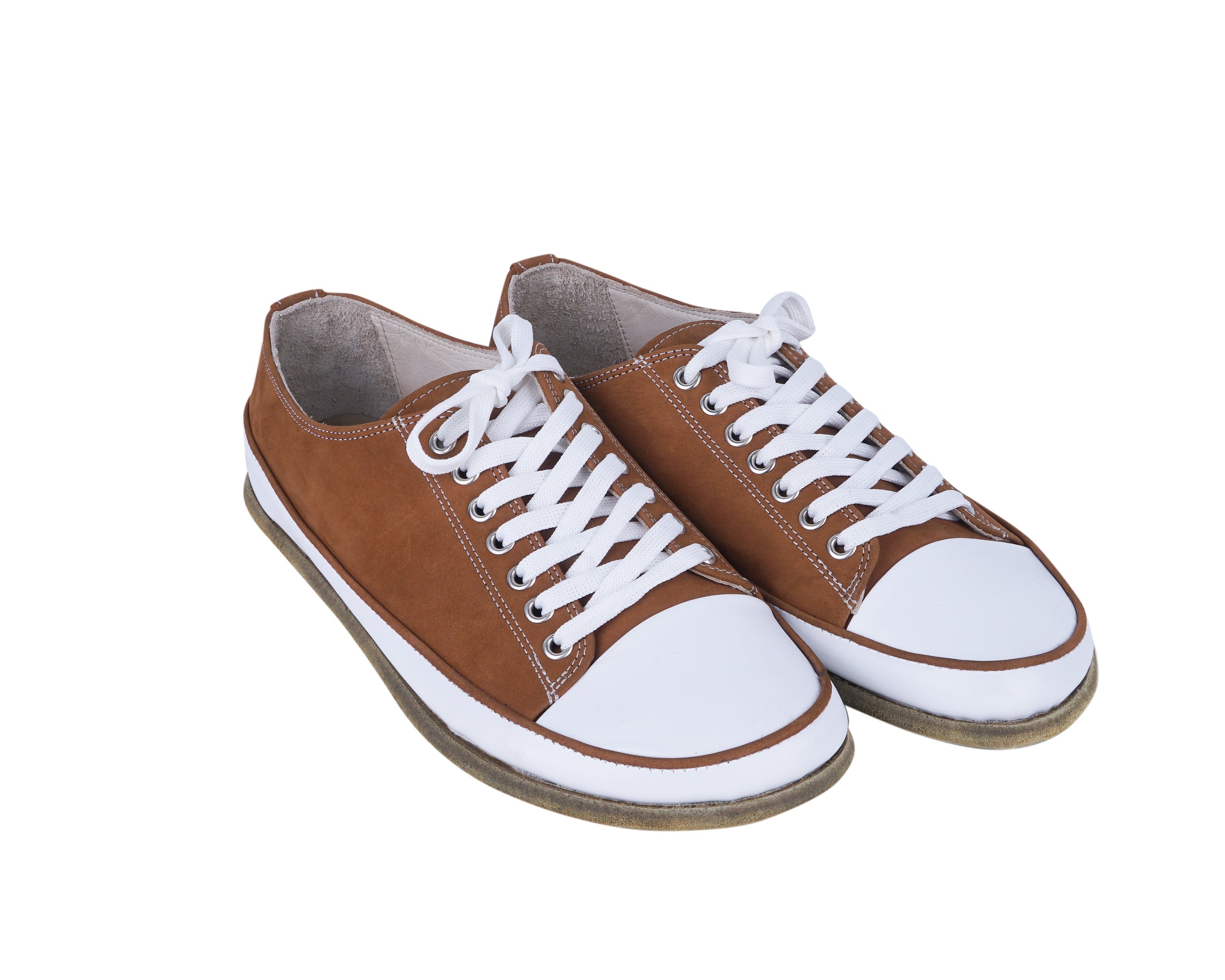 Tan Converse Style Wide Barefoot Nubuck Leather Handmade Shoes 
