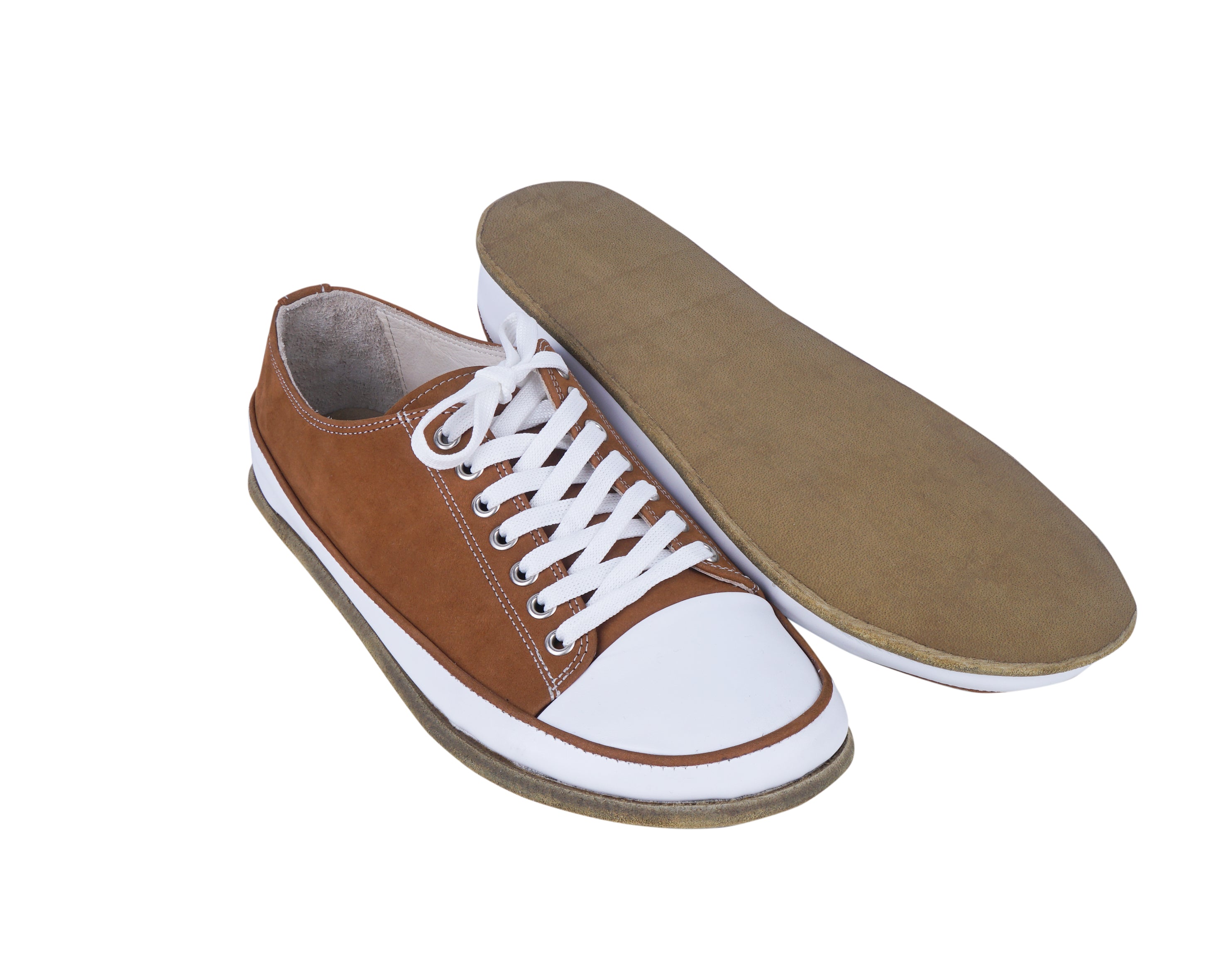 Tan Converse Style Wide Barefoot Nubuck Leather Handmade Shoes