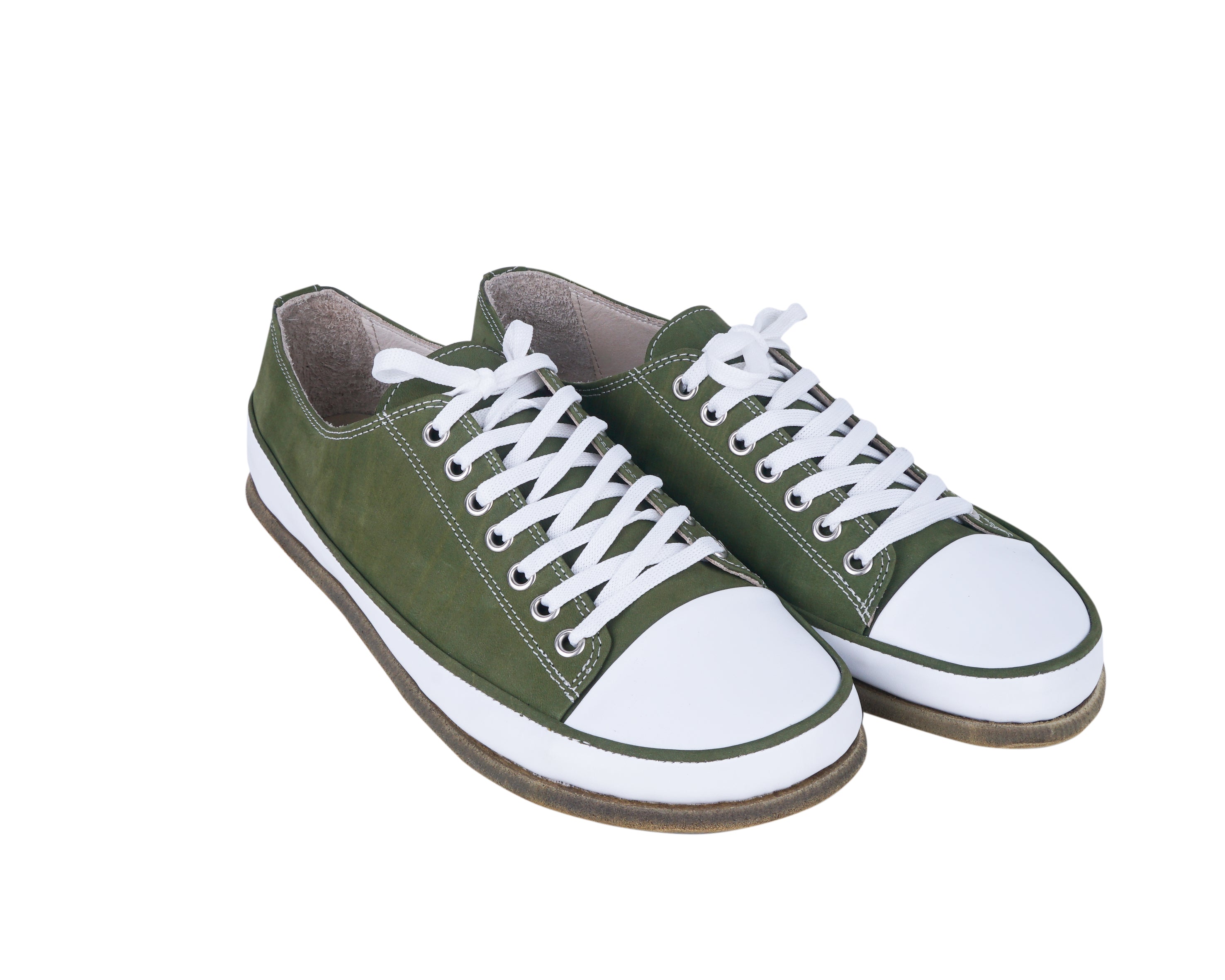 Green Converse Style Wide Barefoot Nubuck Leather Handmade Shoes