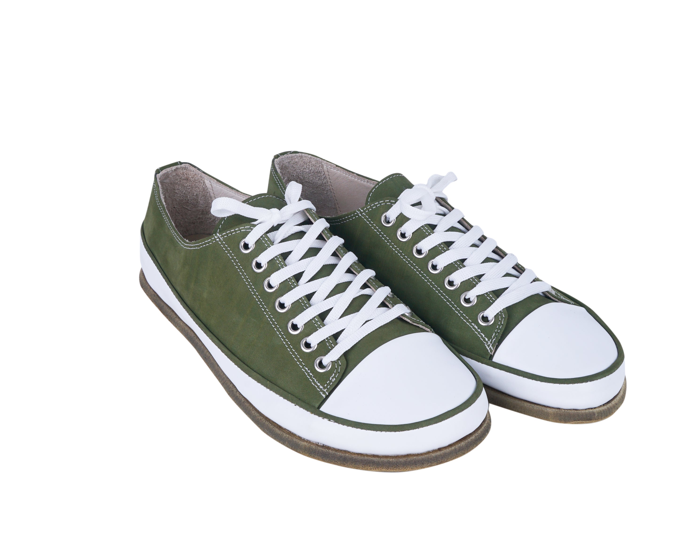 Green Converse Style Wide Barefoot Nubuck Leather Handmade Shoes 