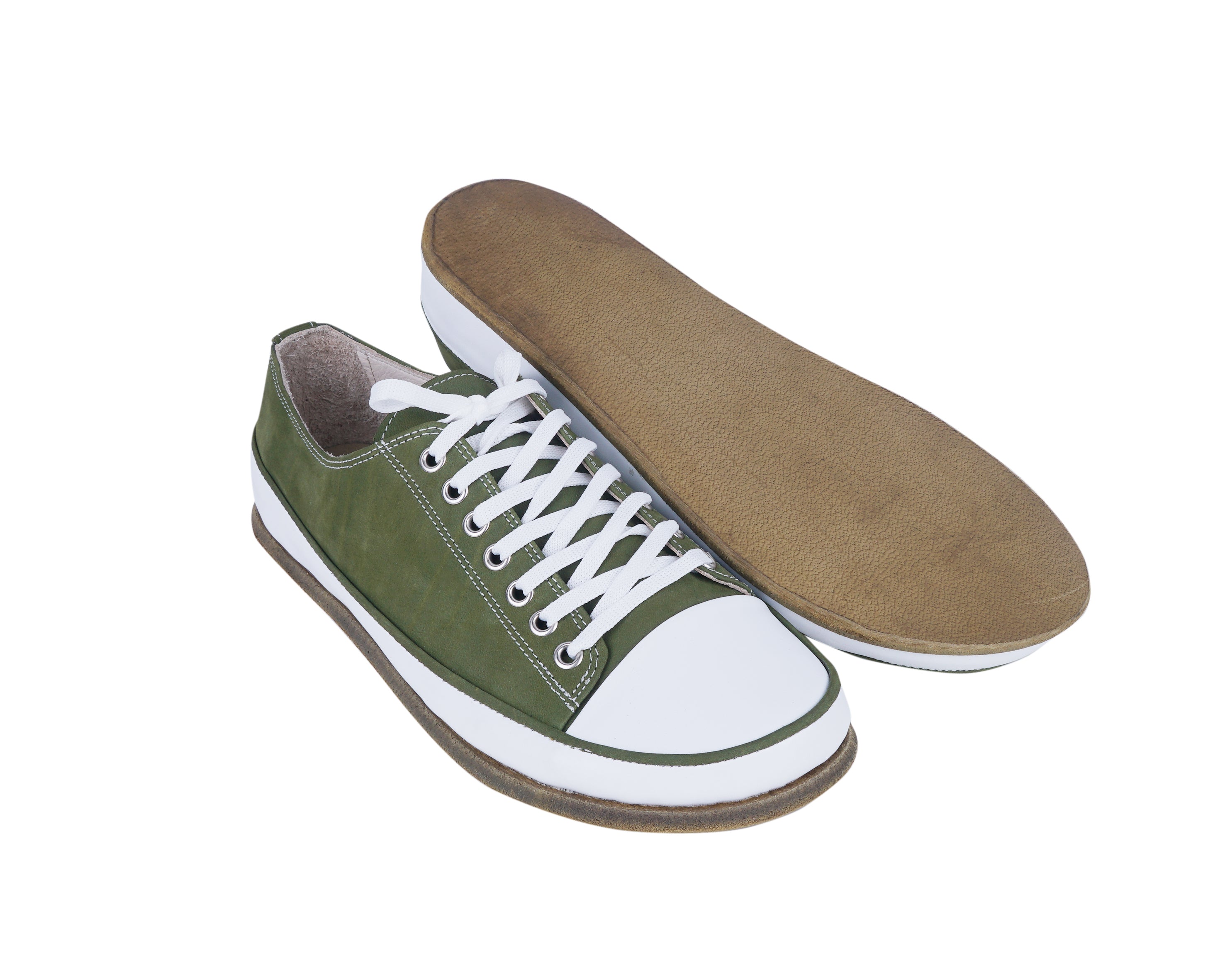 Green Converse Style Wide Barefoot Nubuck Leather Handmade Shoes