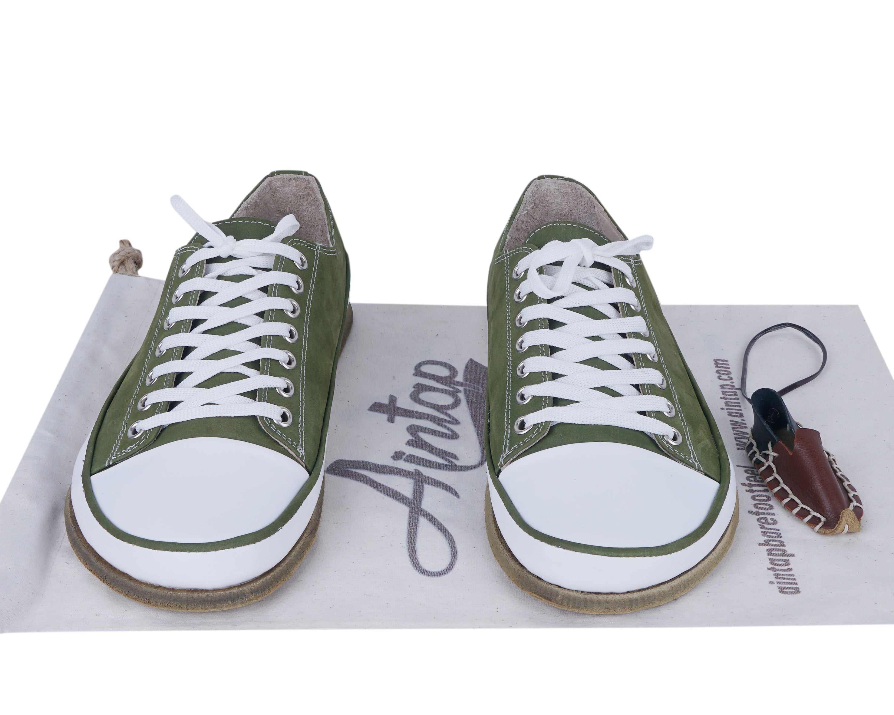 Green Converse Style Wide Barefoot Nubuck Leather Handmade Shoes