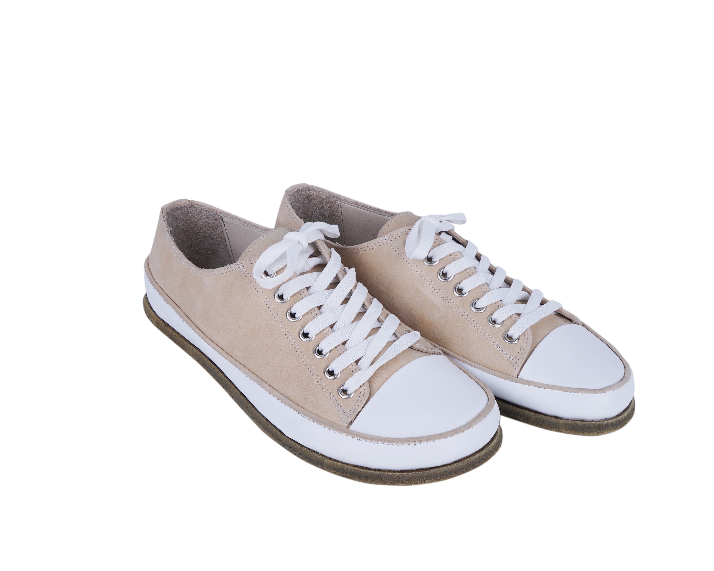 Cream Converse Style Wide Barefoot Nubuck Leather Handmade Shoes 