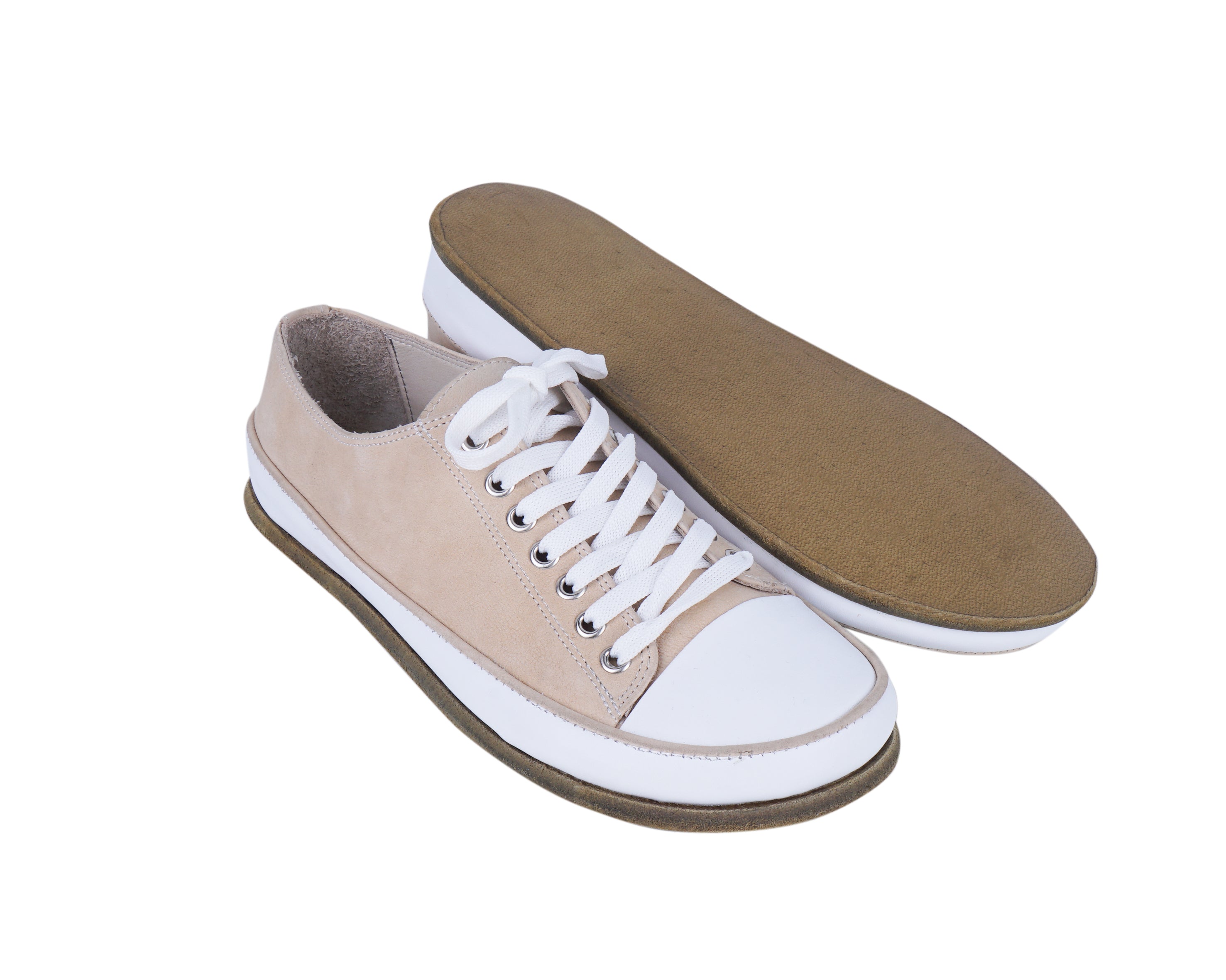 Cream Converse Style Wide Barefoot Nubuck Leather Handmade Shoes 