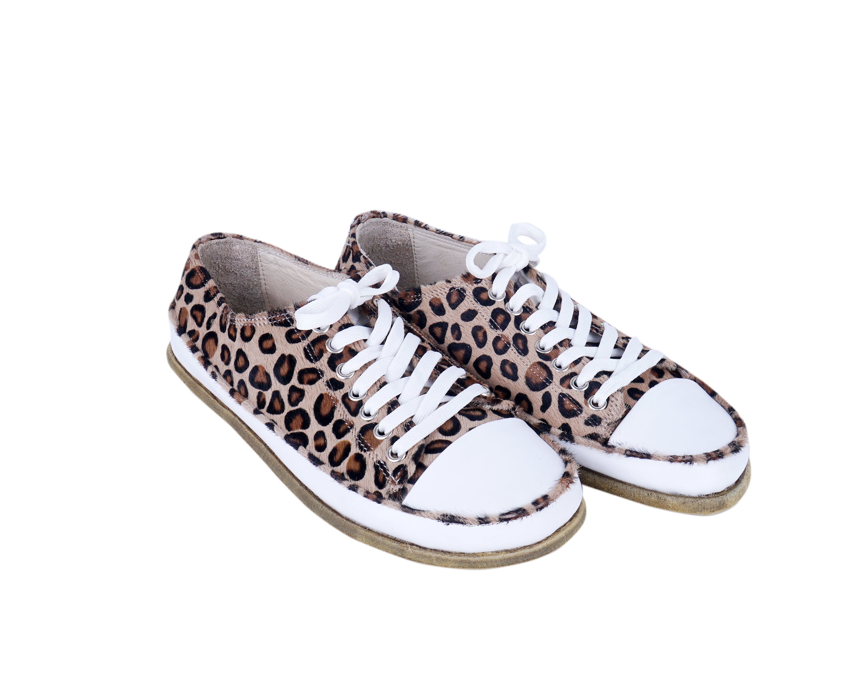 Leopard Converse Style Wide Barefoot Smooth Leather Handmade Shoes