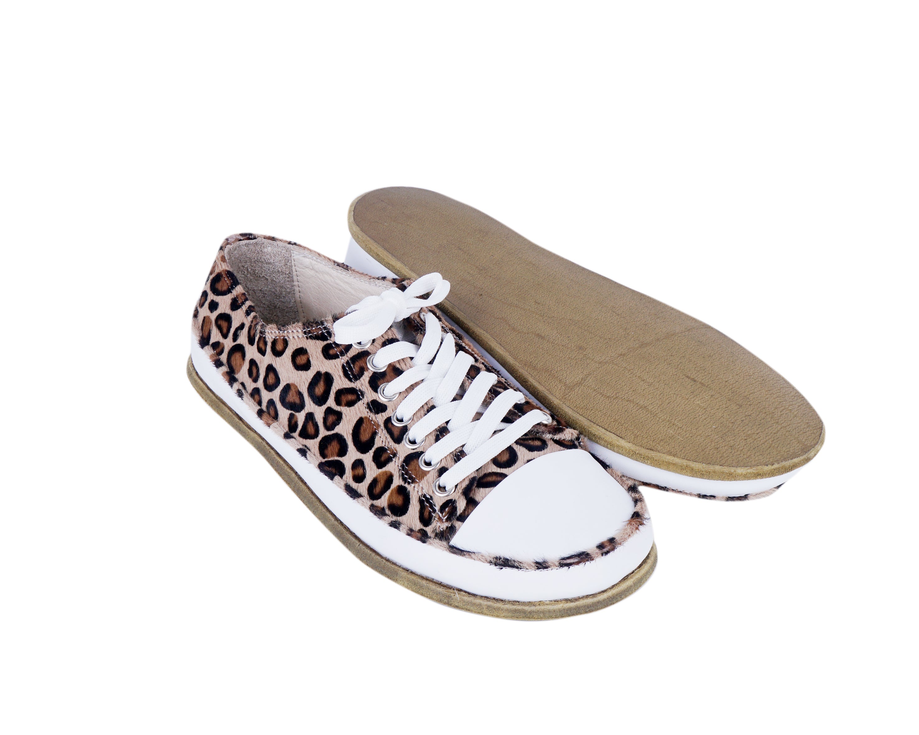 Leopard Converse Style Wide Barefoot Smooth Leather Handmade Shoes