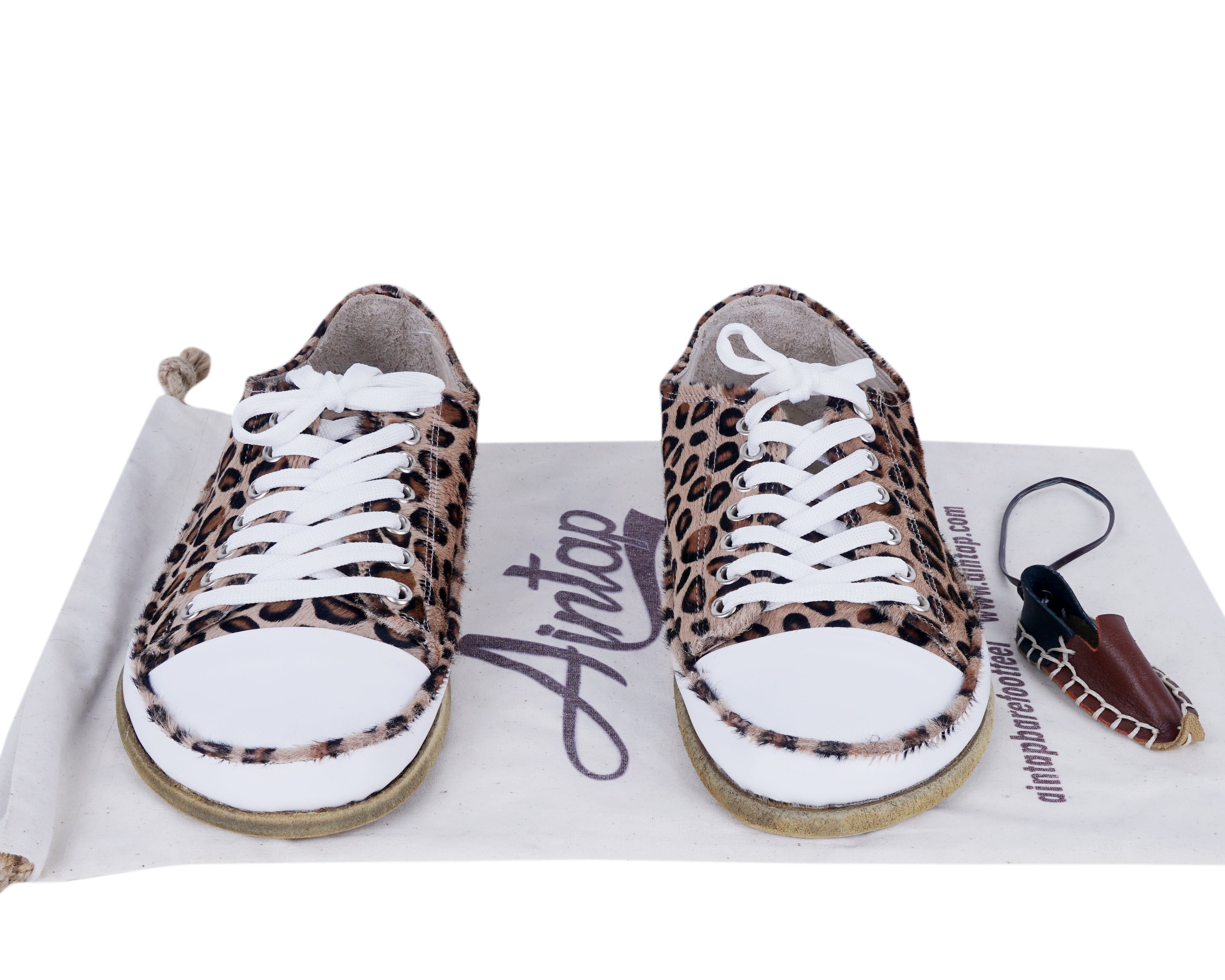Leopard Converse Style Wide Barefoot Smooth Leather Handmade Shoes 