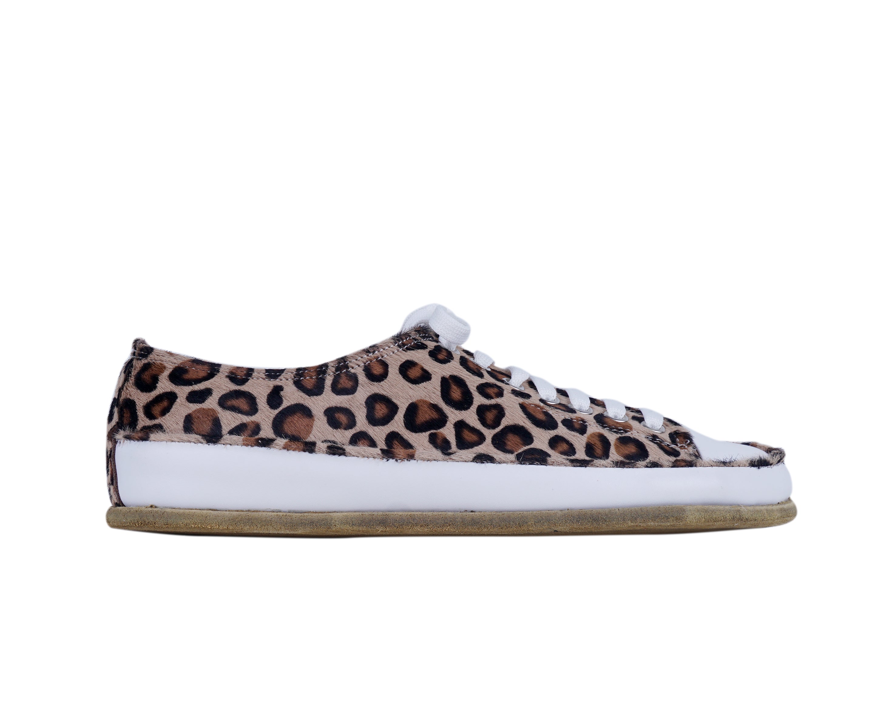 Leopard Converse Style Wide Barefoot Smooth Leather Handmade Shoes 