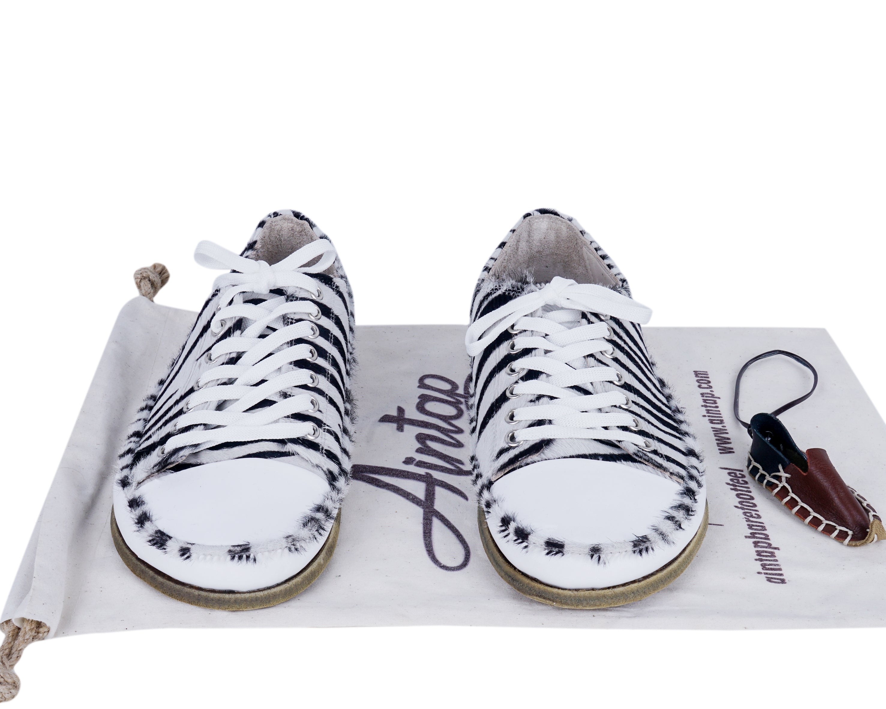 Zebra Converse Style Wide Barefoot Smooth Leather Handmade Shoes 
