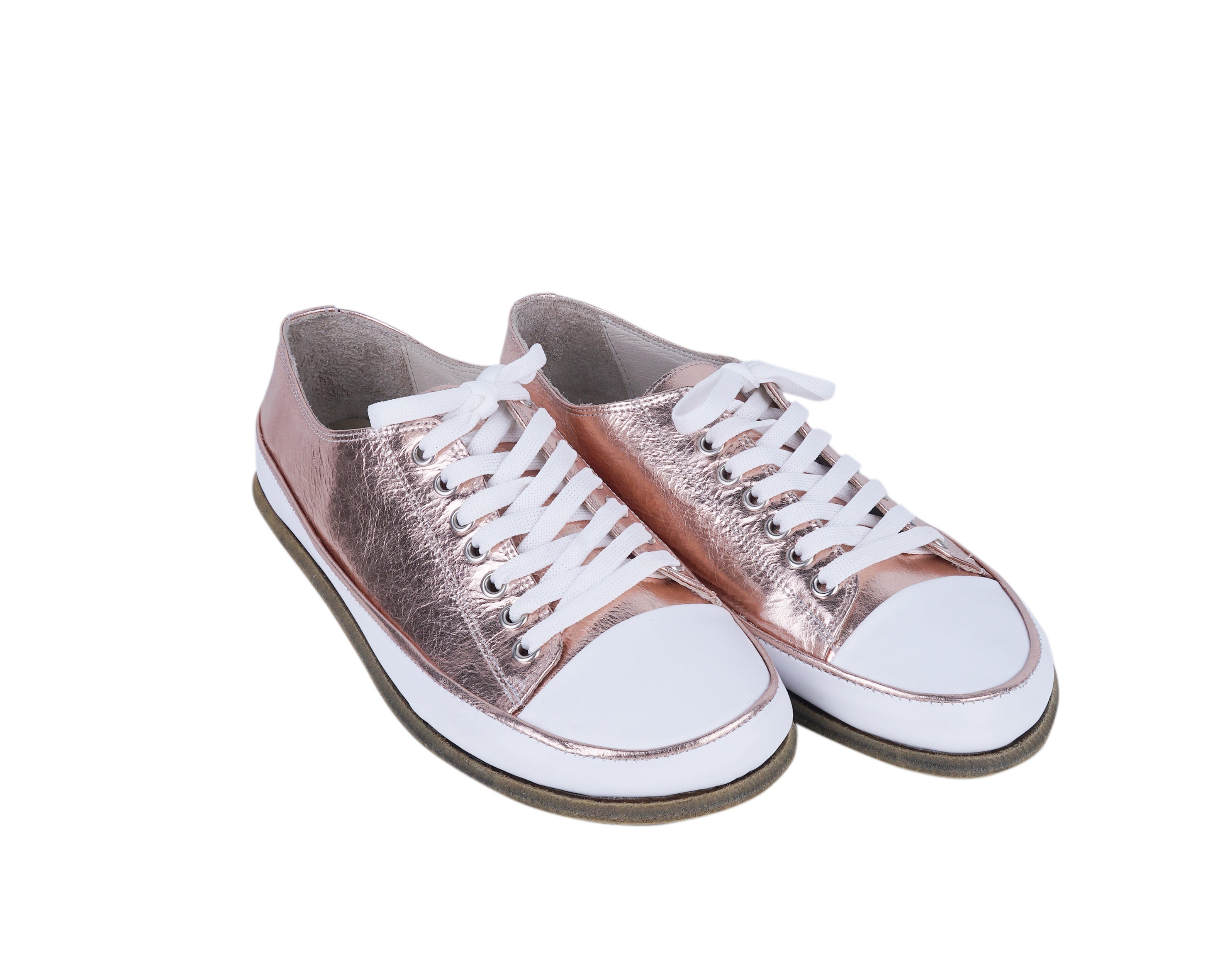 Rose Converse Style Wide Barefoot Smooth Leather Handmade Shoes 