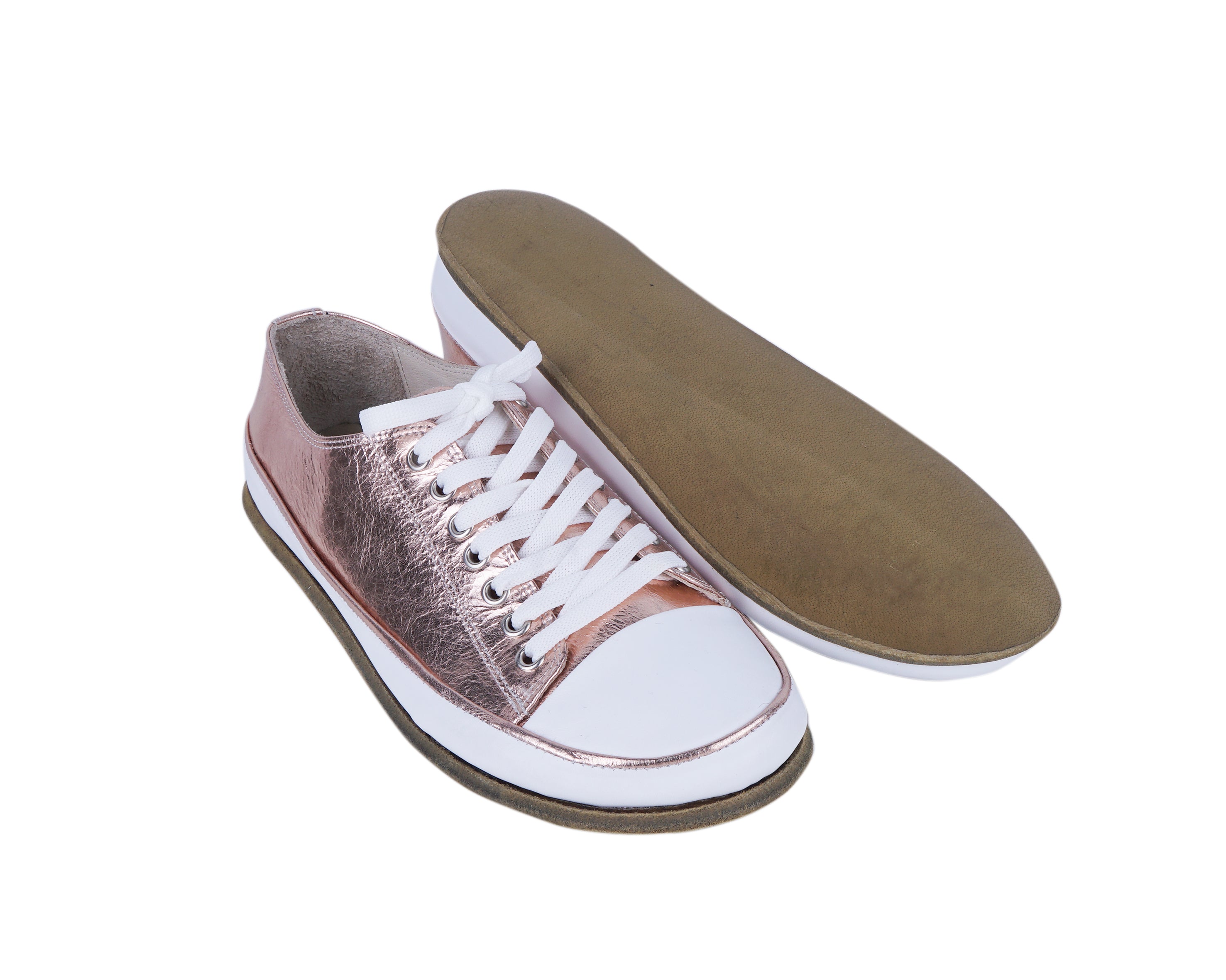 Rose Converse Style Wide Barefoot Smooth Leather Handmade Shoes