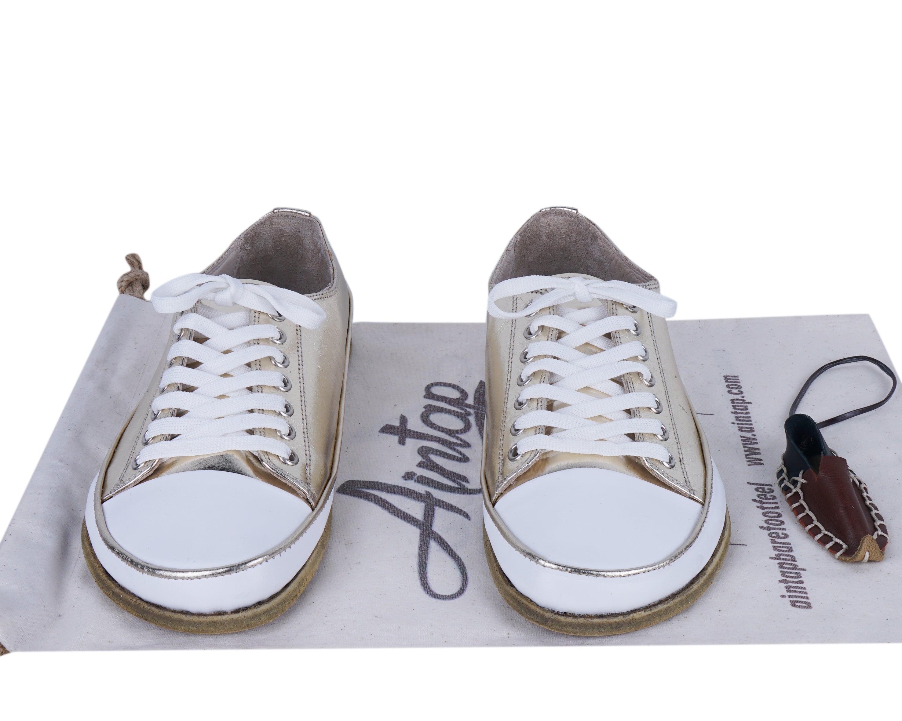 Gold Converse Style Wide Barefoot Smooth Leather Handmade Shoes 