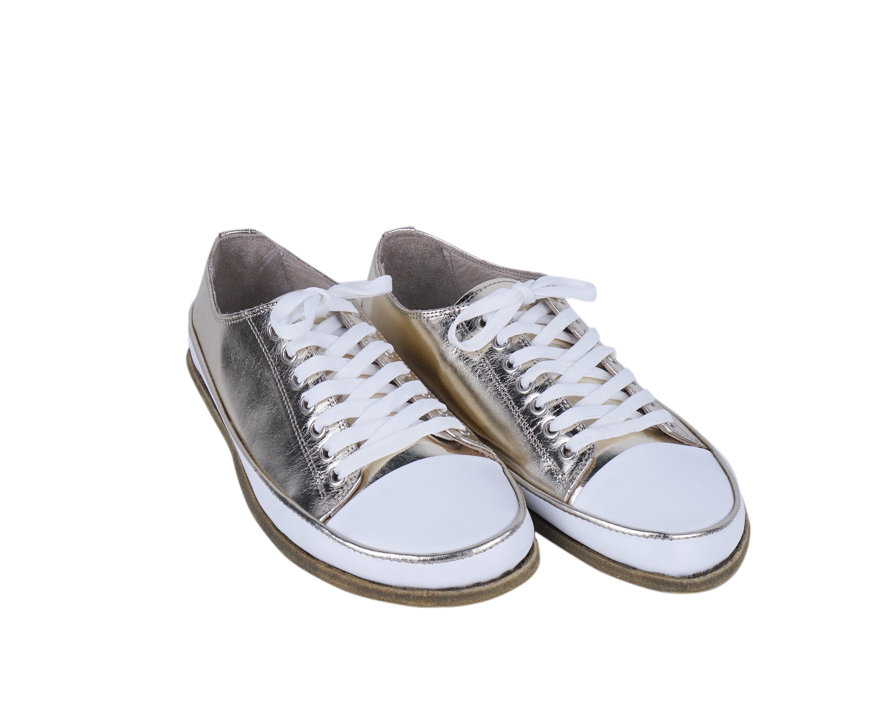 Gold Converse Style Wide Barefoot Smooth Leather Handmade Shoes 