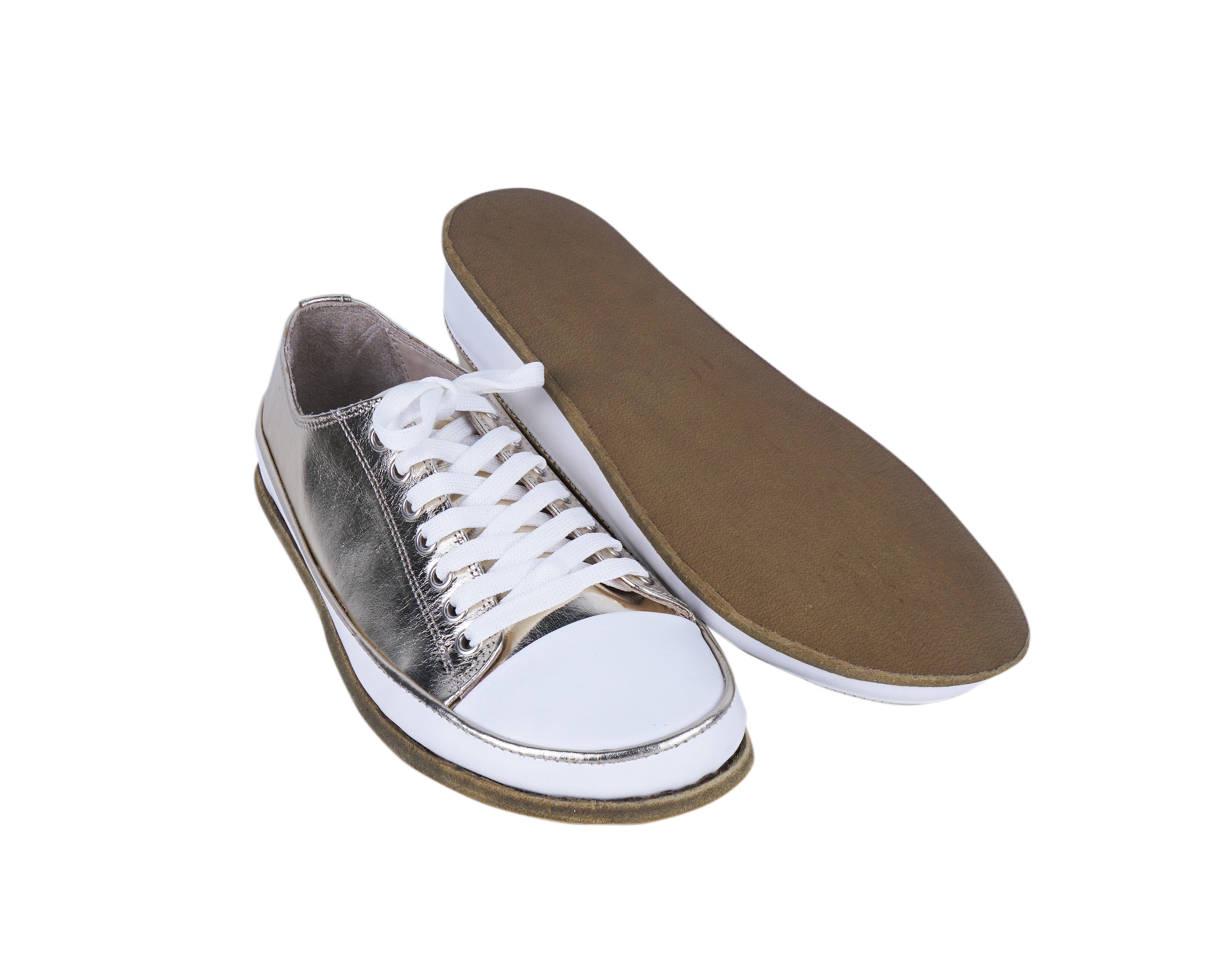 Gold Converse Style Wide Barefoot Smooth Leather Handmade Shoes 
