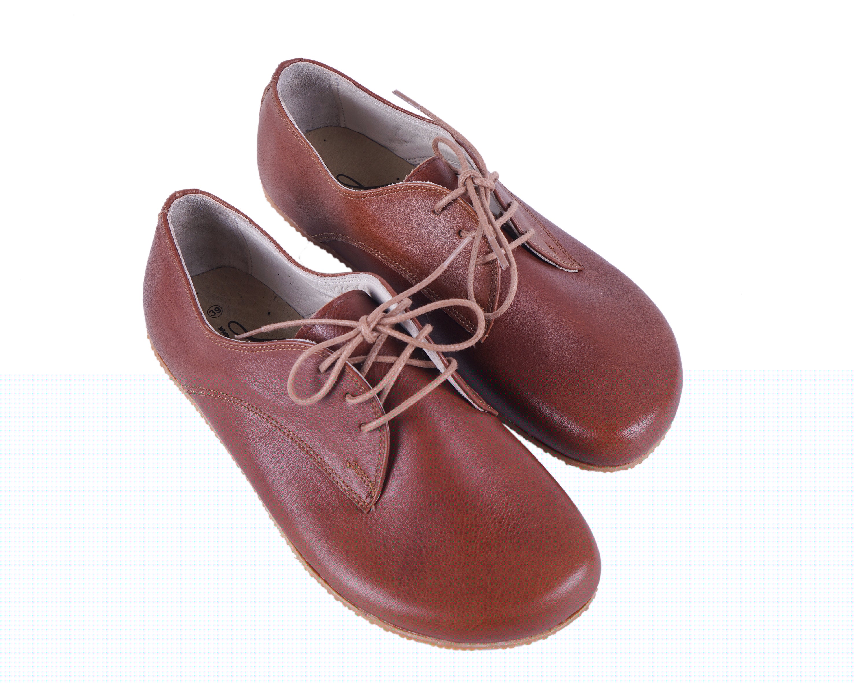 Brown Oxford Wide Barefoot Shoes Smooth Leather Handmade 4mm Rubber Outsole 