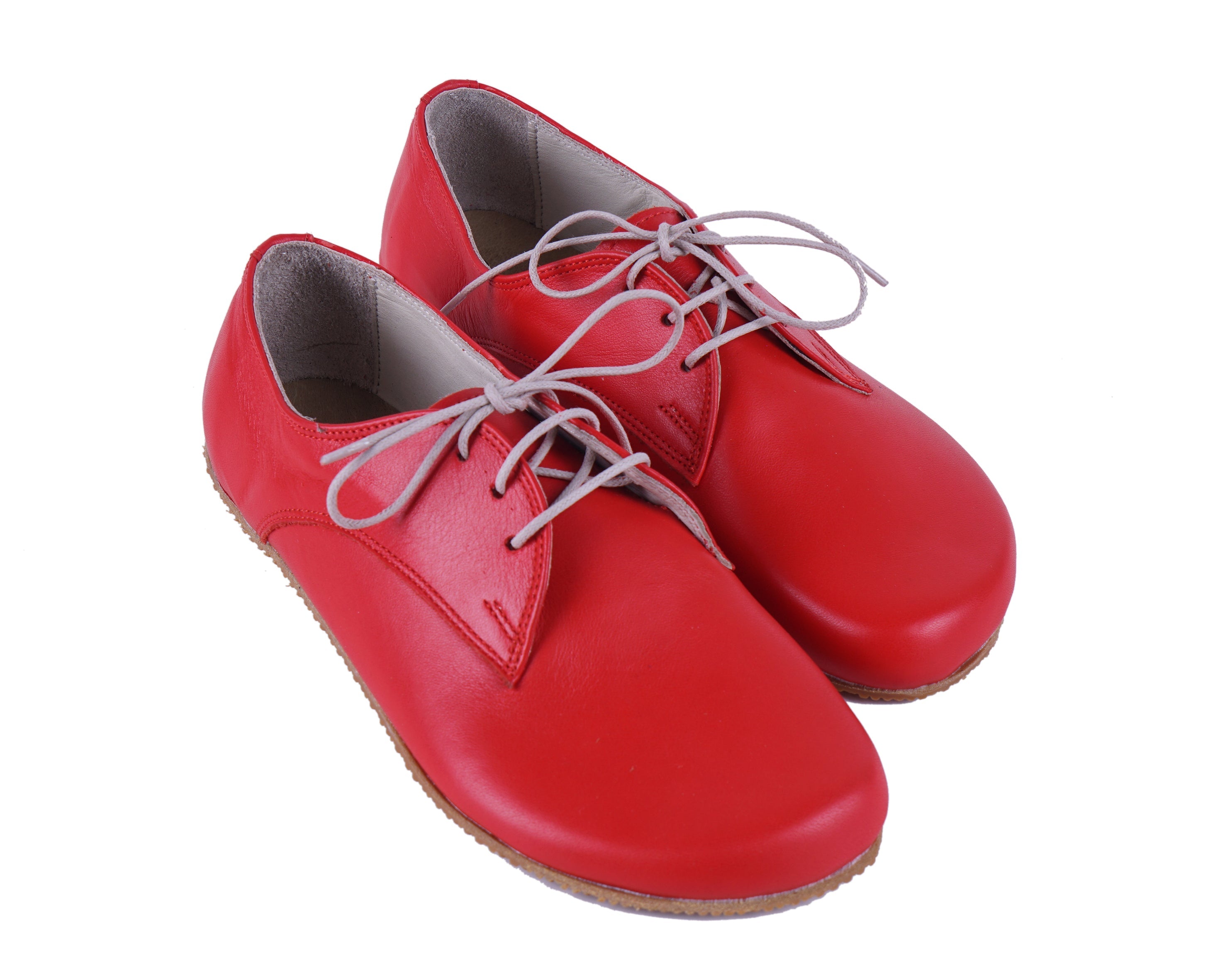 Red Oxford Wide Barefoot Shoes Smooth Leather Handmade 4mm Rubber Outsole 