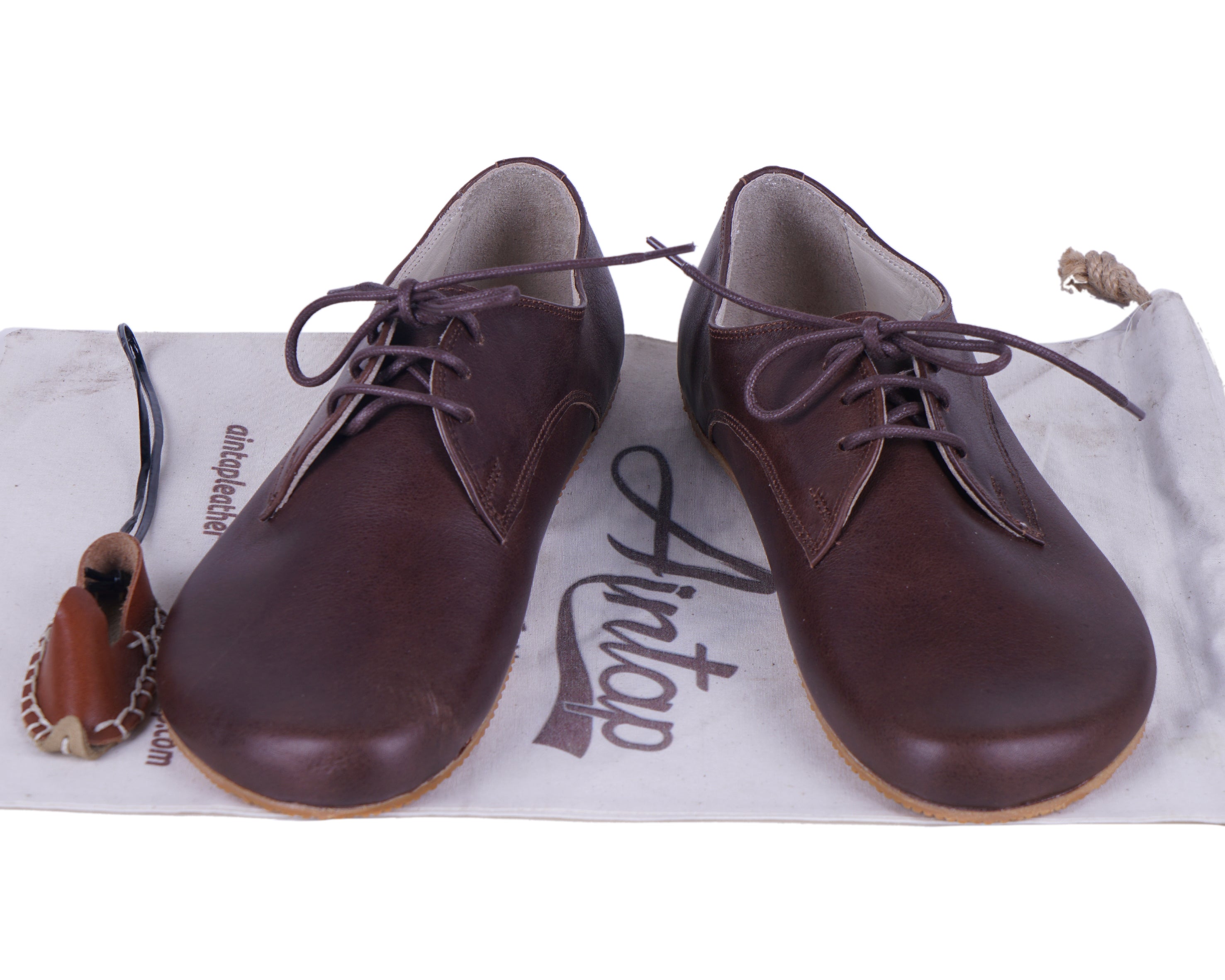 Dark Brown Oxford Wide Barefoot Shoes Smooth Leather Handmade 4mm Rubber Outsole 