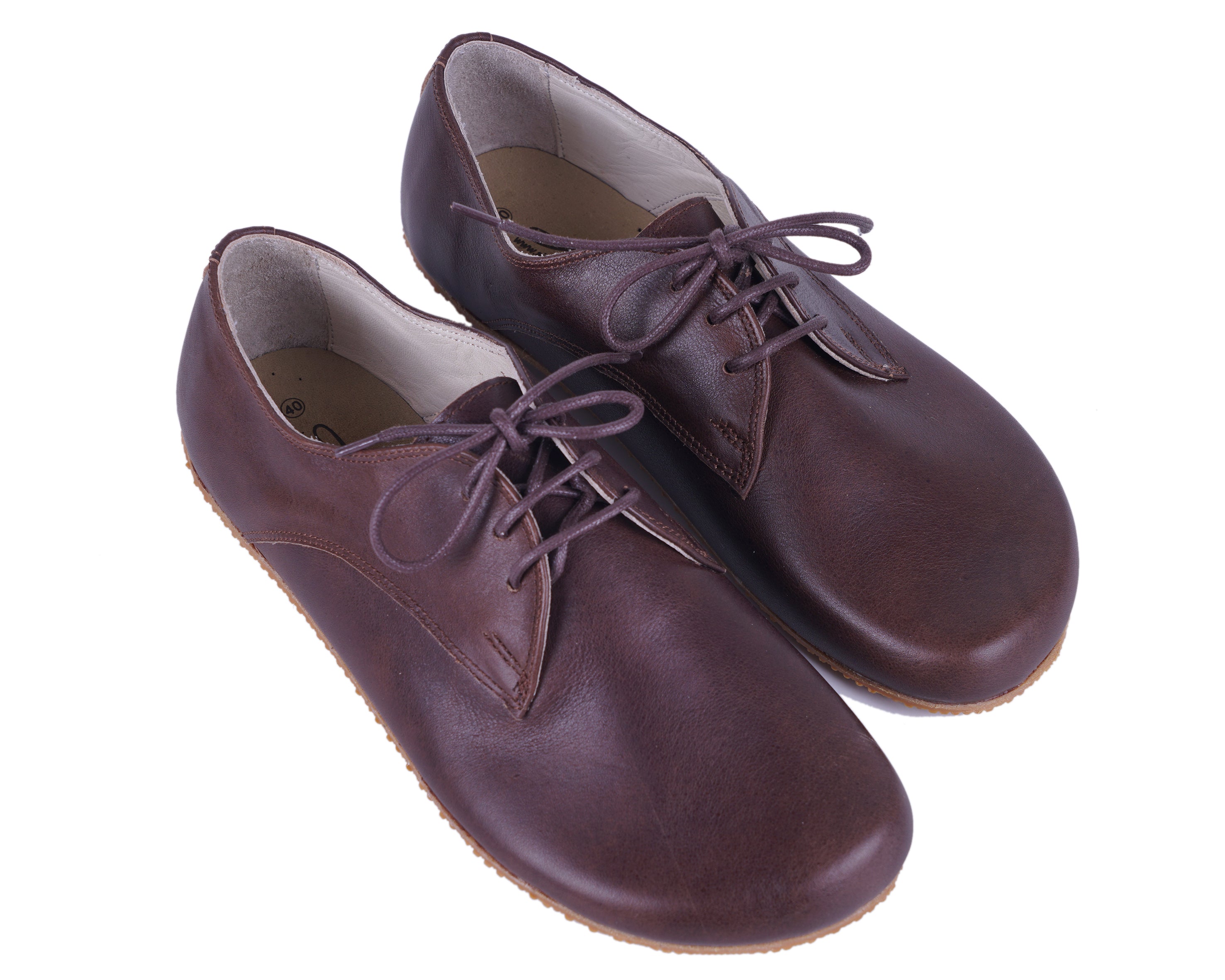 Dark Brown Oxford Wide Barefoot Shoes Smooth Leather Handmade 4mm Rubber Outsole