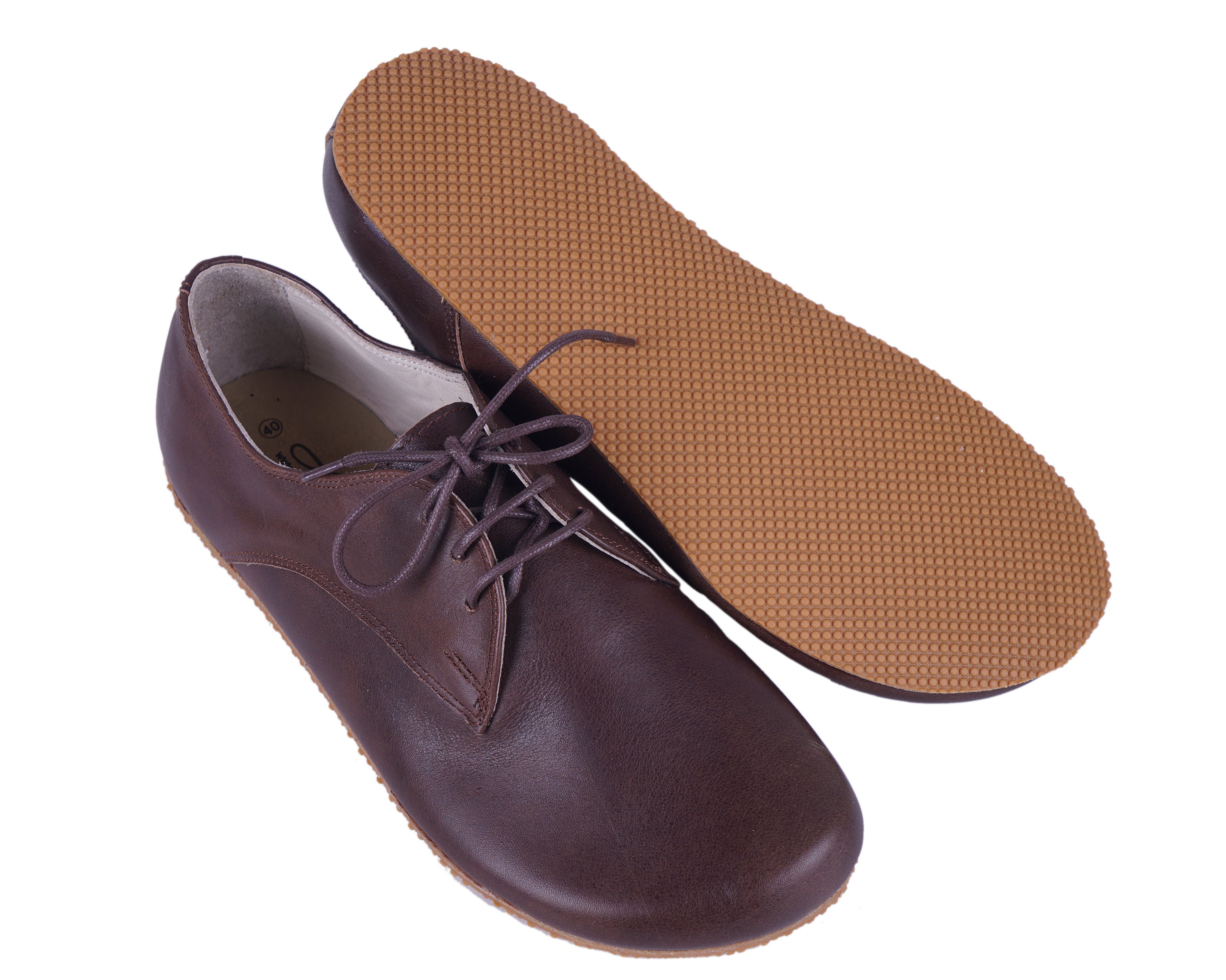 Dark Brown Oxford Wide Barefoot Shoes Smooth Leather Handmade 4mm Rubber Outsole 