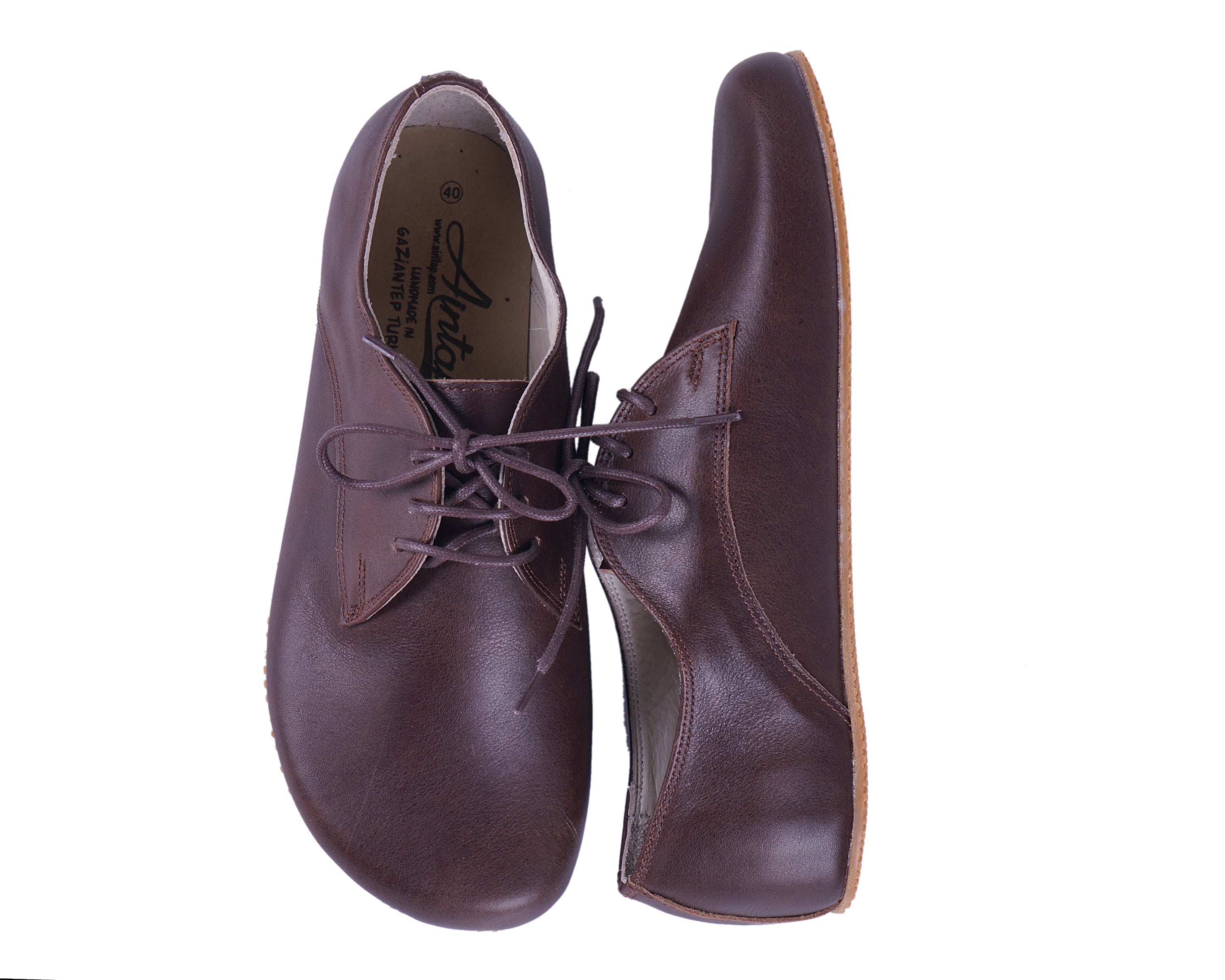 Dark Brown Oxford Wide Barefoot Shoes Smooth Leather Handmade 4mm Rubber Outsole 
