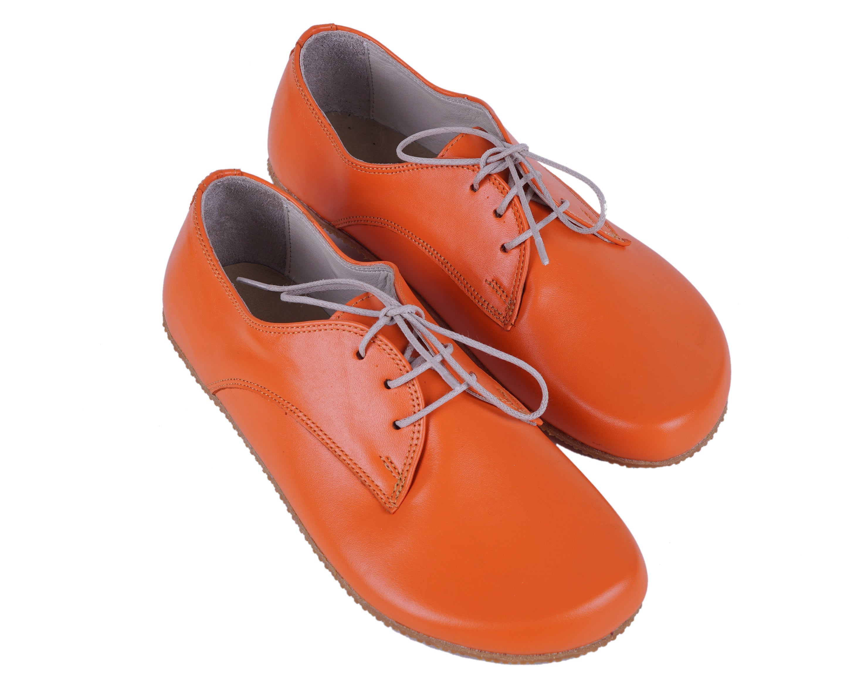 Orange Oxford Wide Barefoot Shoes Smooth Leather Handmade 4mm Rubber Outsole 