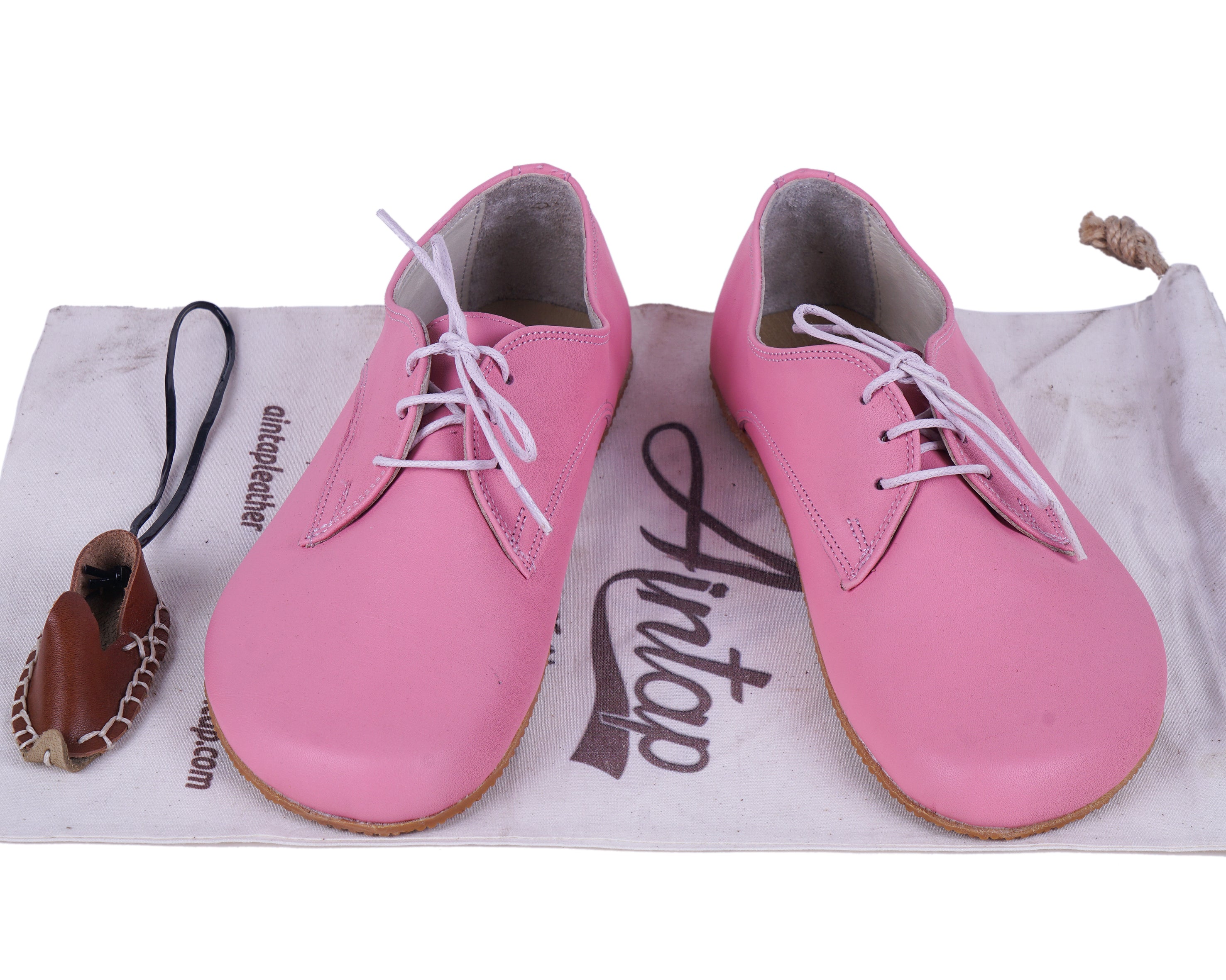 Pink Oxford Wide Barefoot Shoes Smooth Leather Handmade 4mm Rubber Outsole