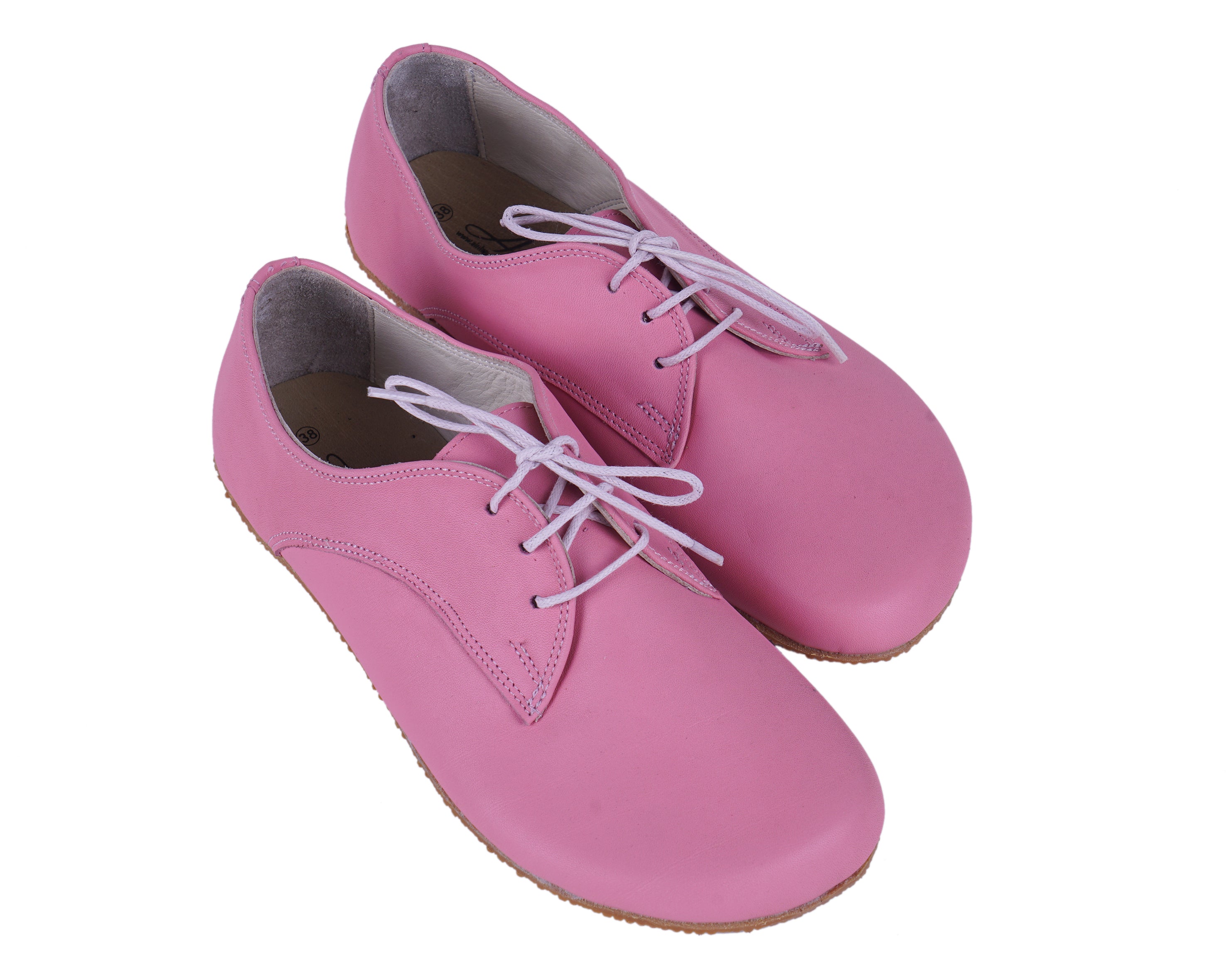 Pink Oxford Wide Barefoot Shoes Smooth Leather Handmade 4mm Rubber Outsole