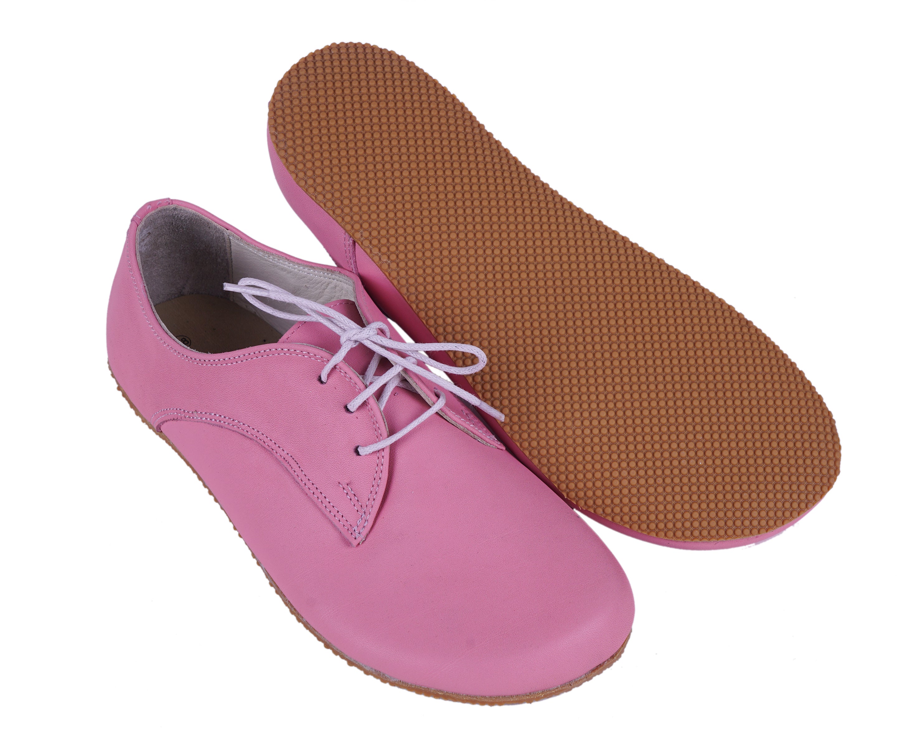 Pink Oxford Wide Barefoot Shoes Smooth Leather Handmade 4mm Rubber Outsole