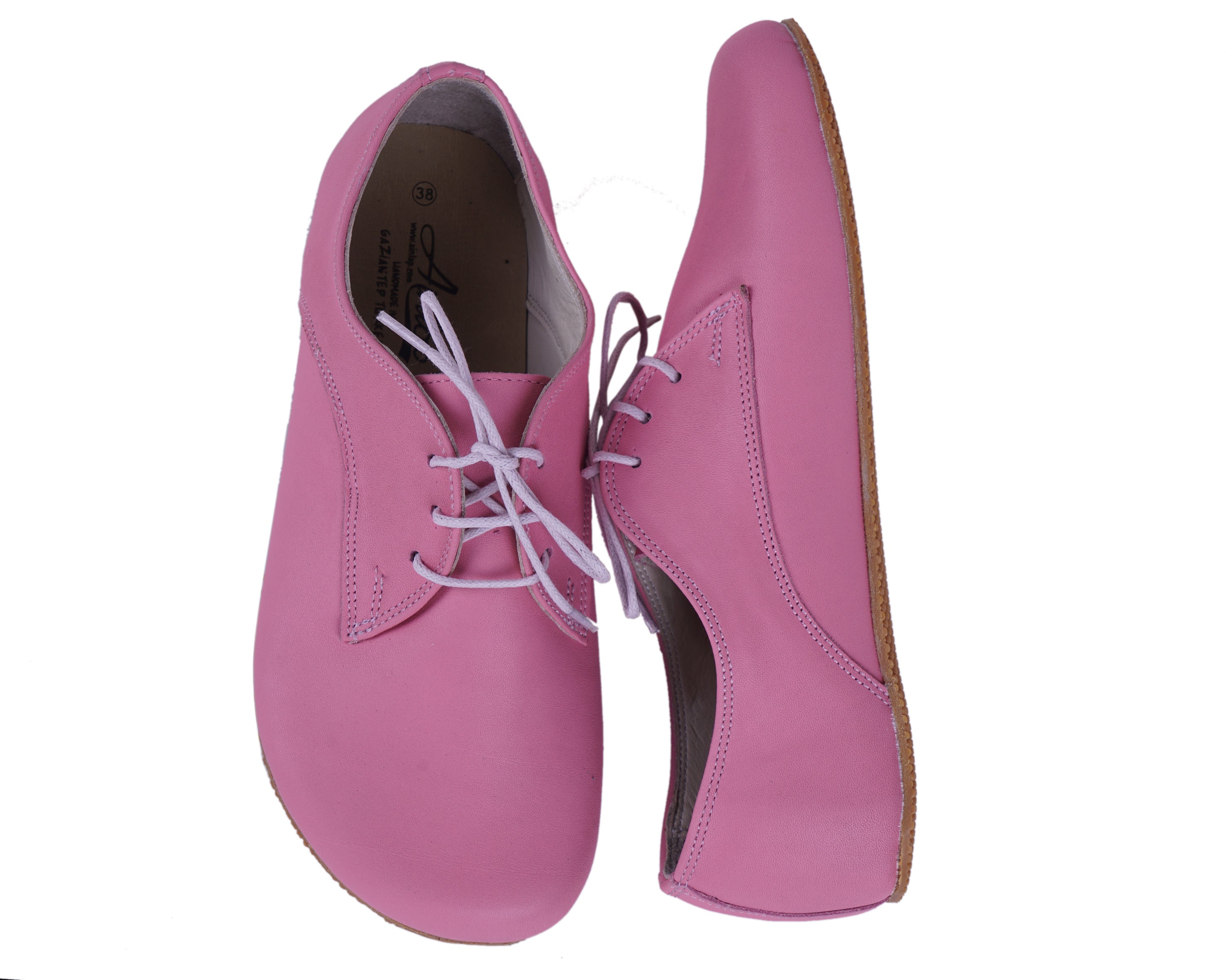 Pink Oxford Wide Barefoot Shoes Smooth Leather Handmade 4mm Rubber Outsole 