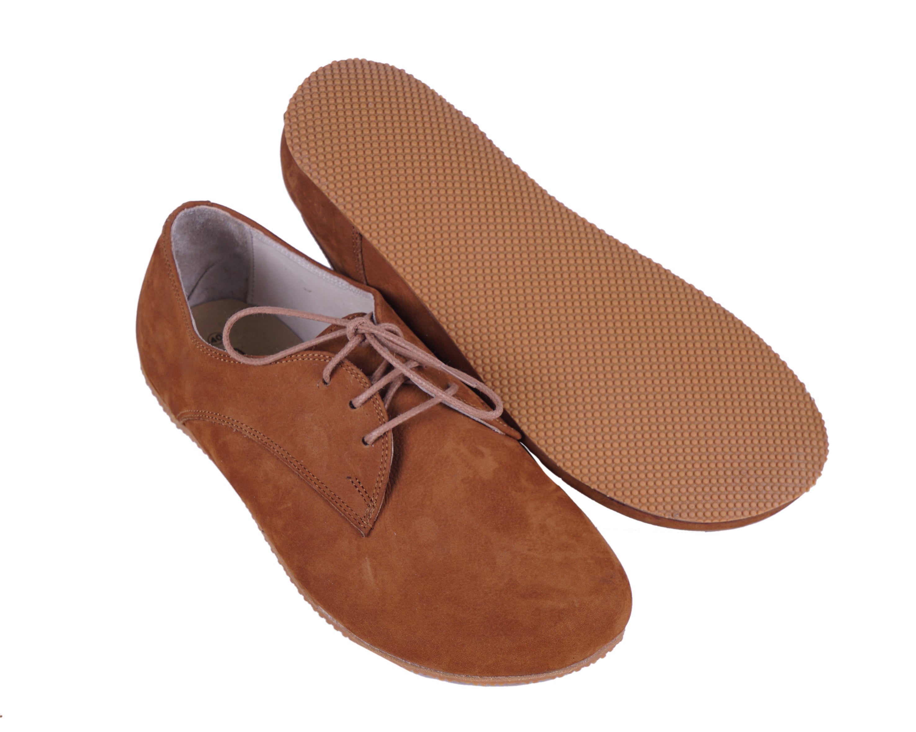 Tan Oxford Wide Barefoot Shoes Nubuck Leather Handmade 4mm Rubber Outsole