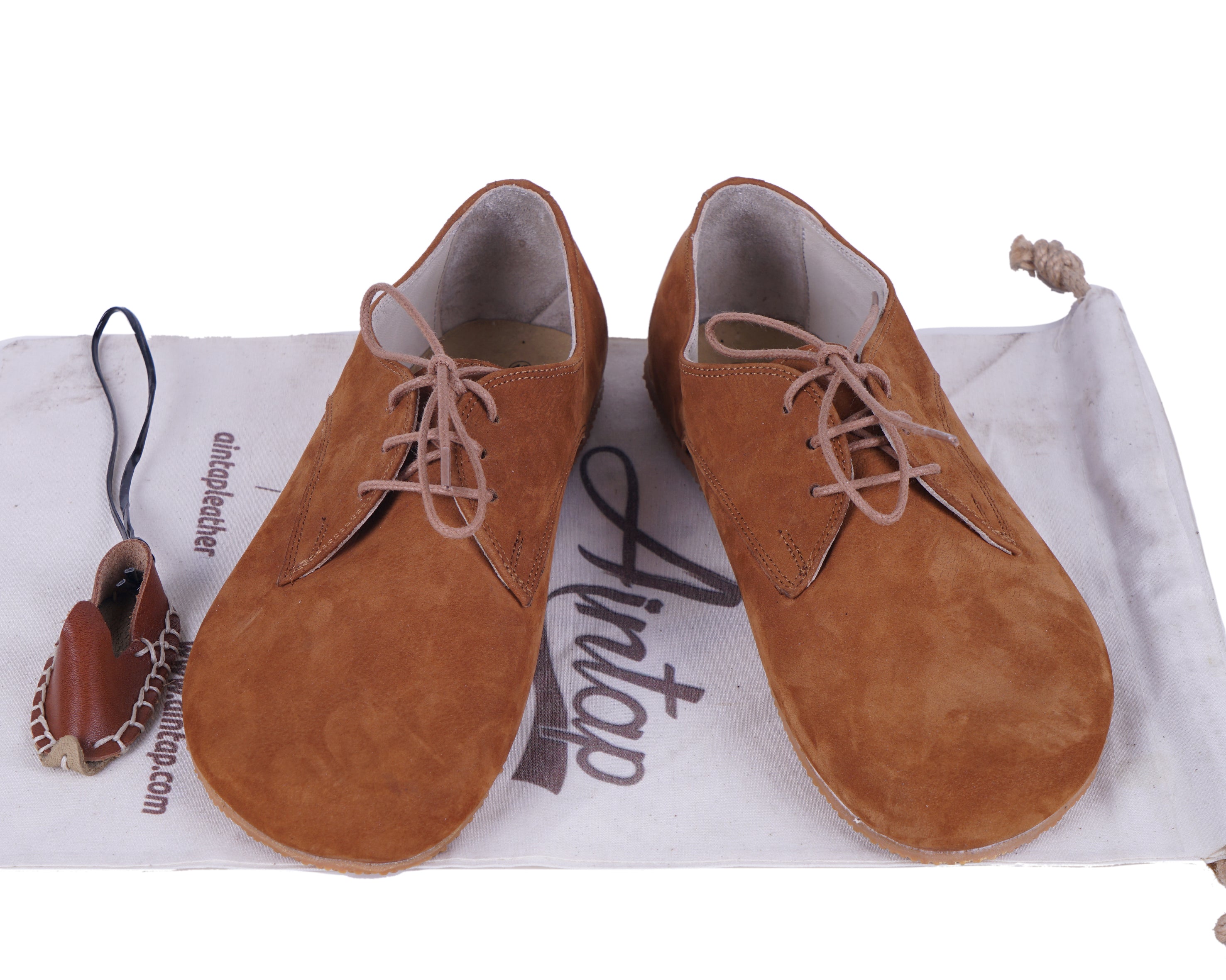 Tan Oxford Wide Barefoot Shoes Nubuck Leather Handmade 4mm Rubber Outsole 