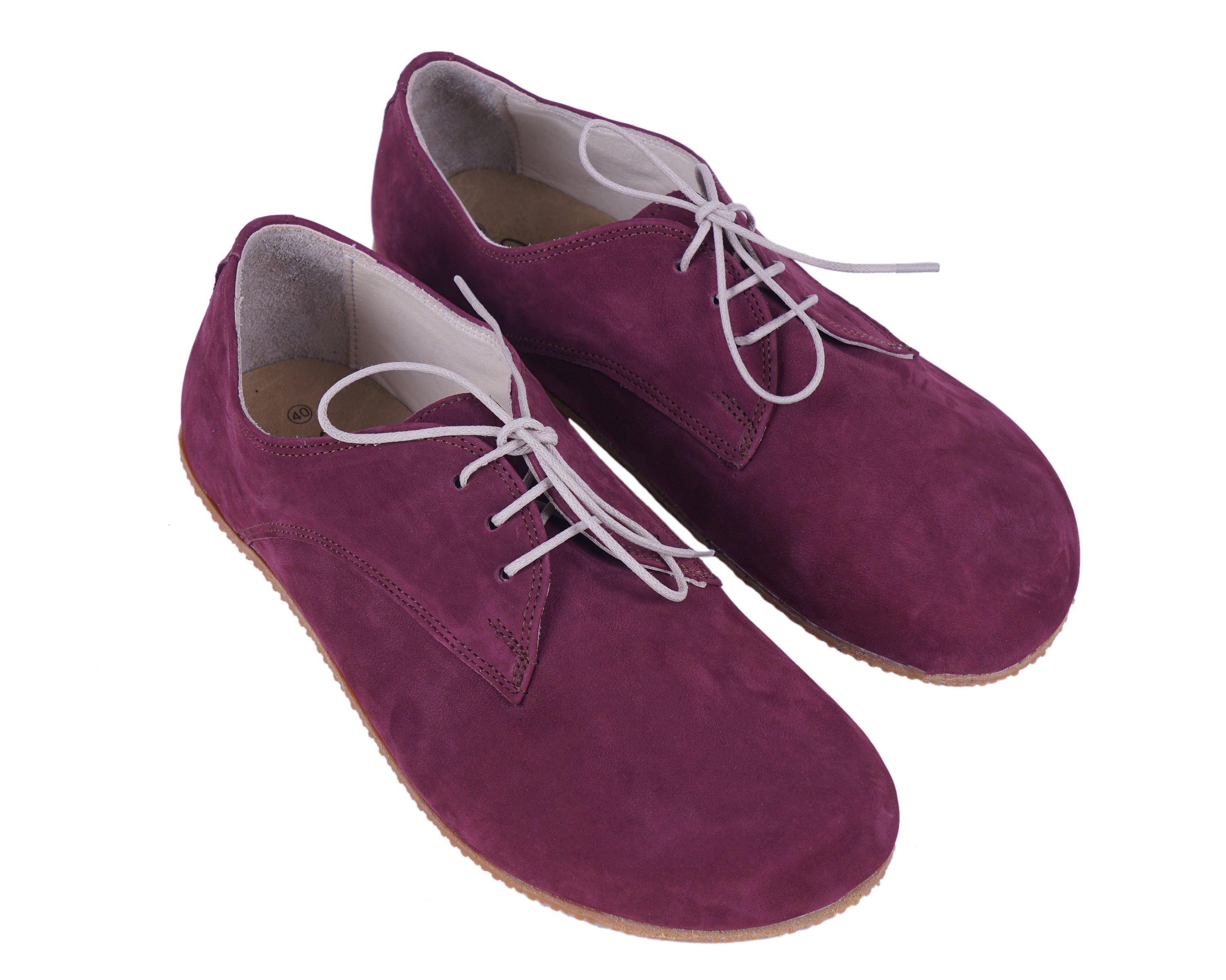 Burgundy Oxford Wide Barefoot Shoes Nubuck Leather Handmade 4mm Rubber Outsole