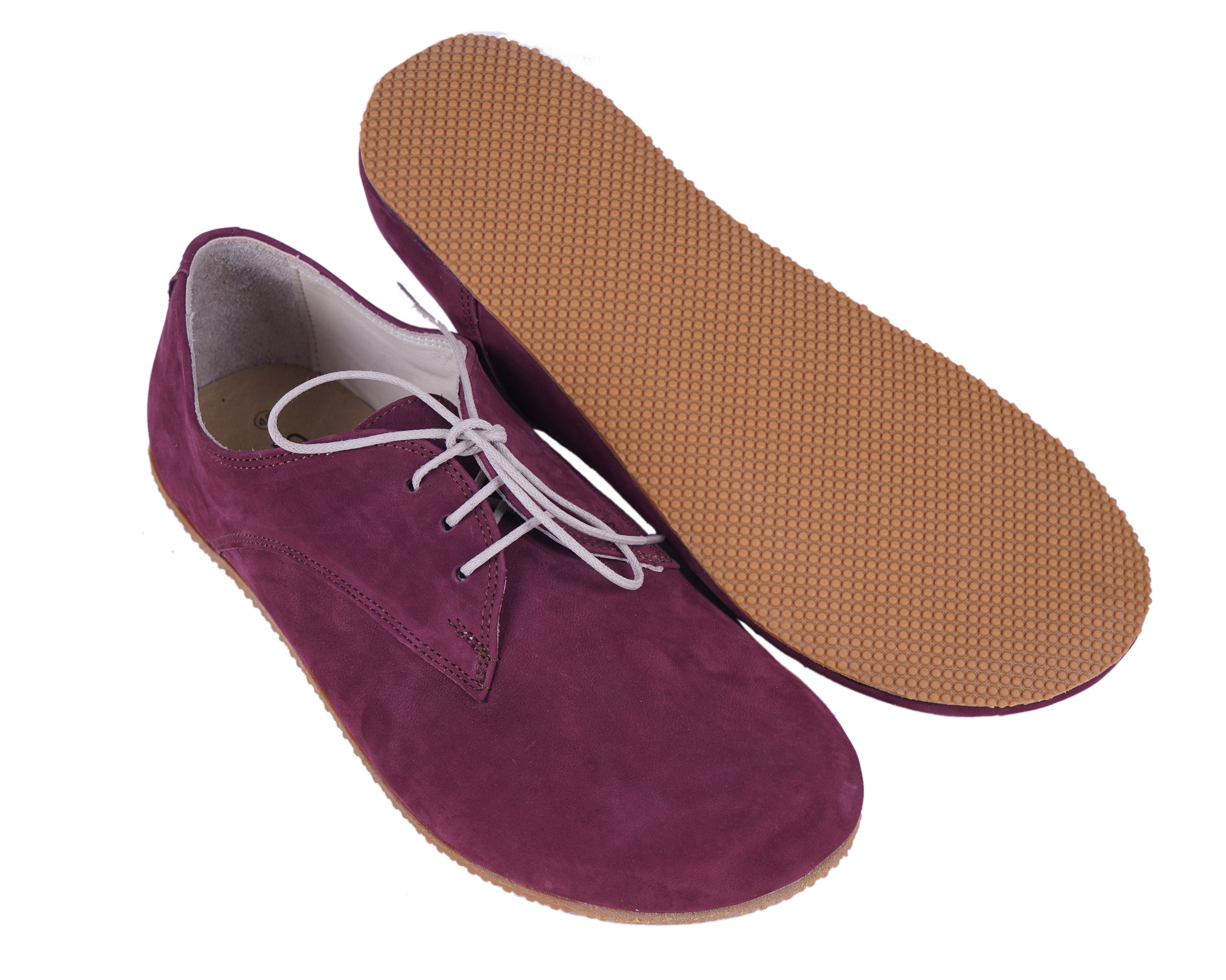 Burgundy Oxford Wide Barefoot Shoes Nubuck Leather Handmade 4mm Rubber Outsole