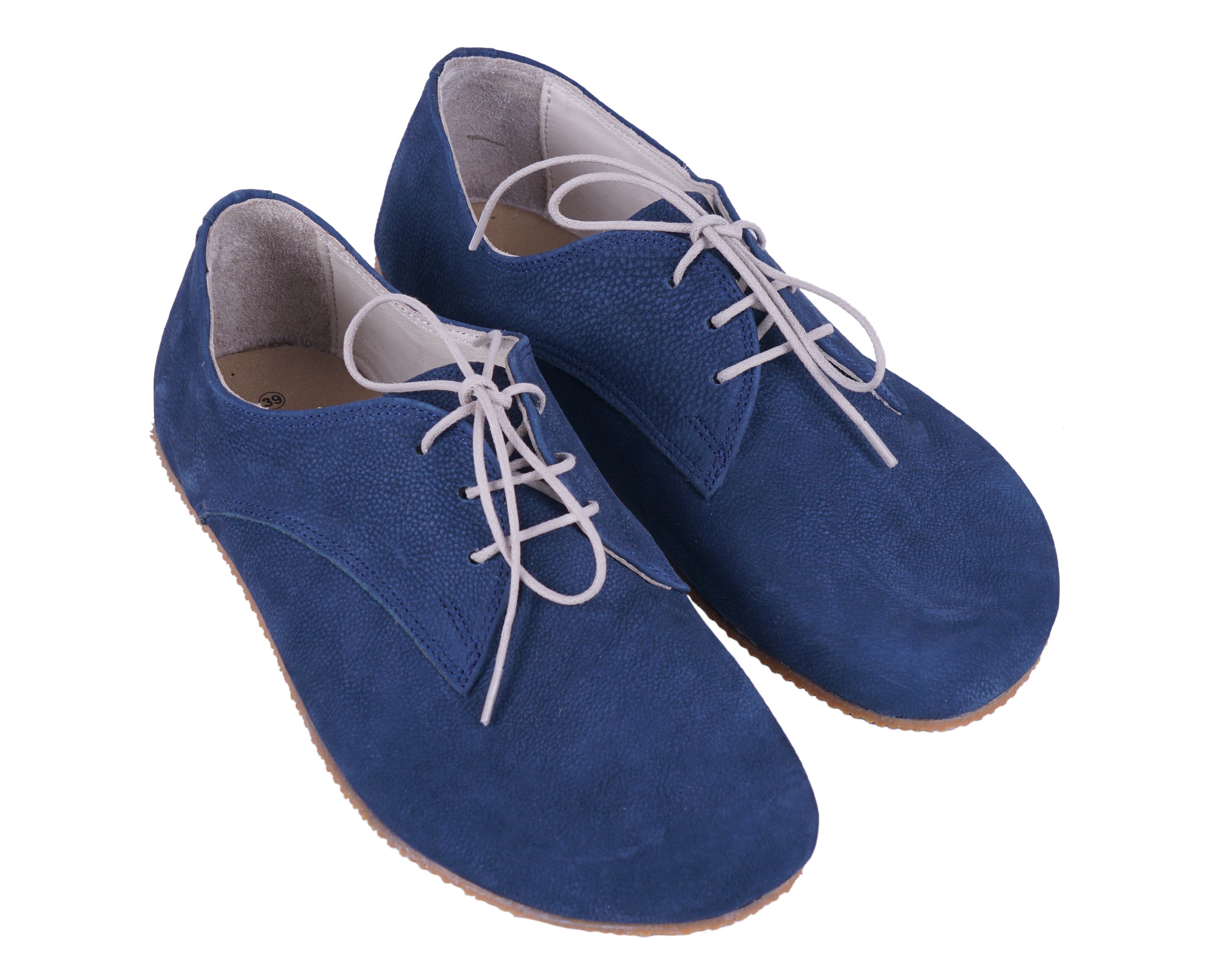 Jeans Oxford Wide Barefoot Shoes Nubuck Leather Handmade 4mm Rubber Outsole 
