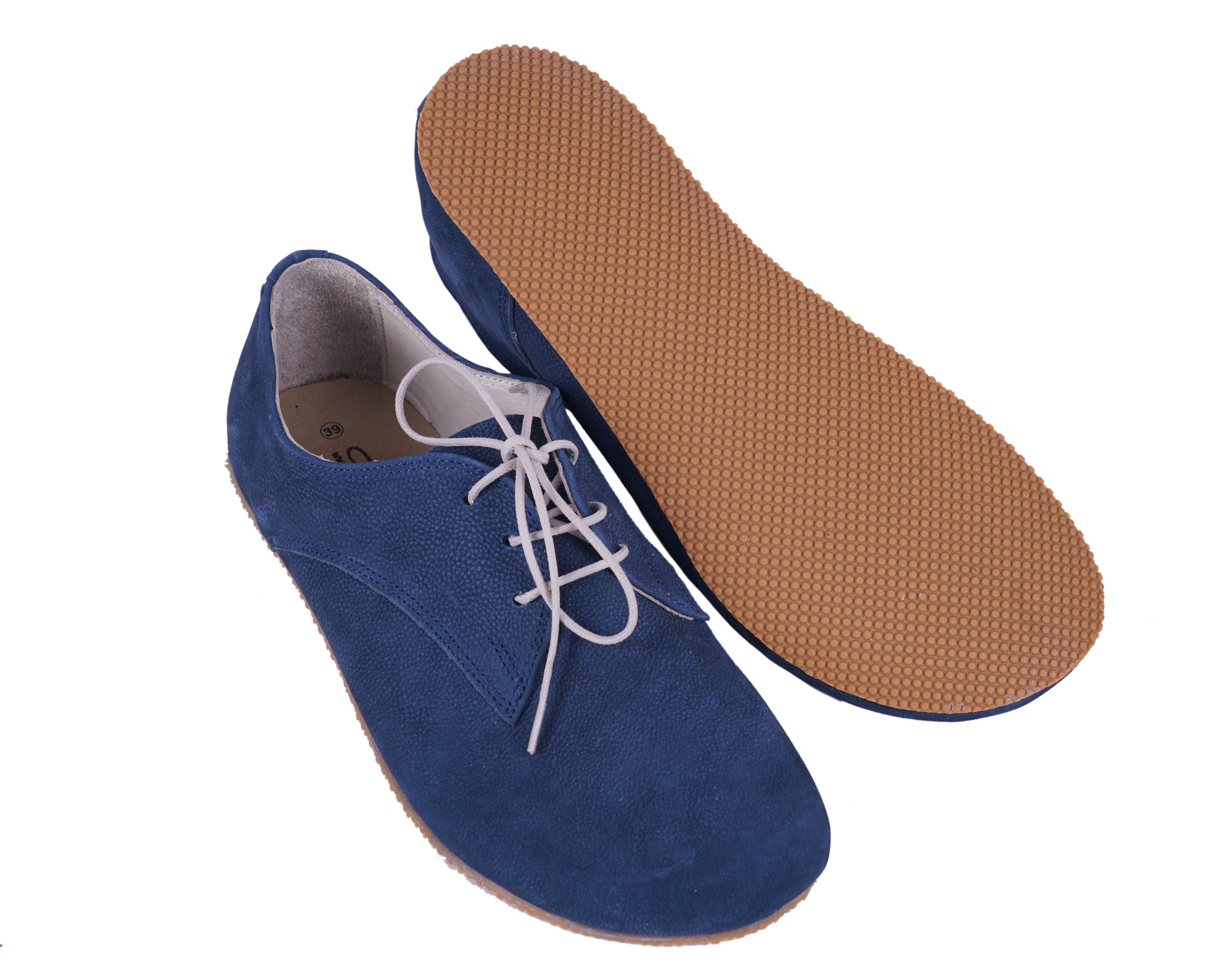 Jeans Oxford Wide Barefoot Shoes Nubuck Leather Handmade 4mm Rubber Outsole