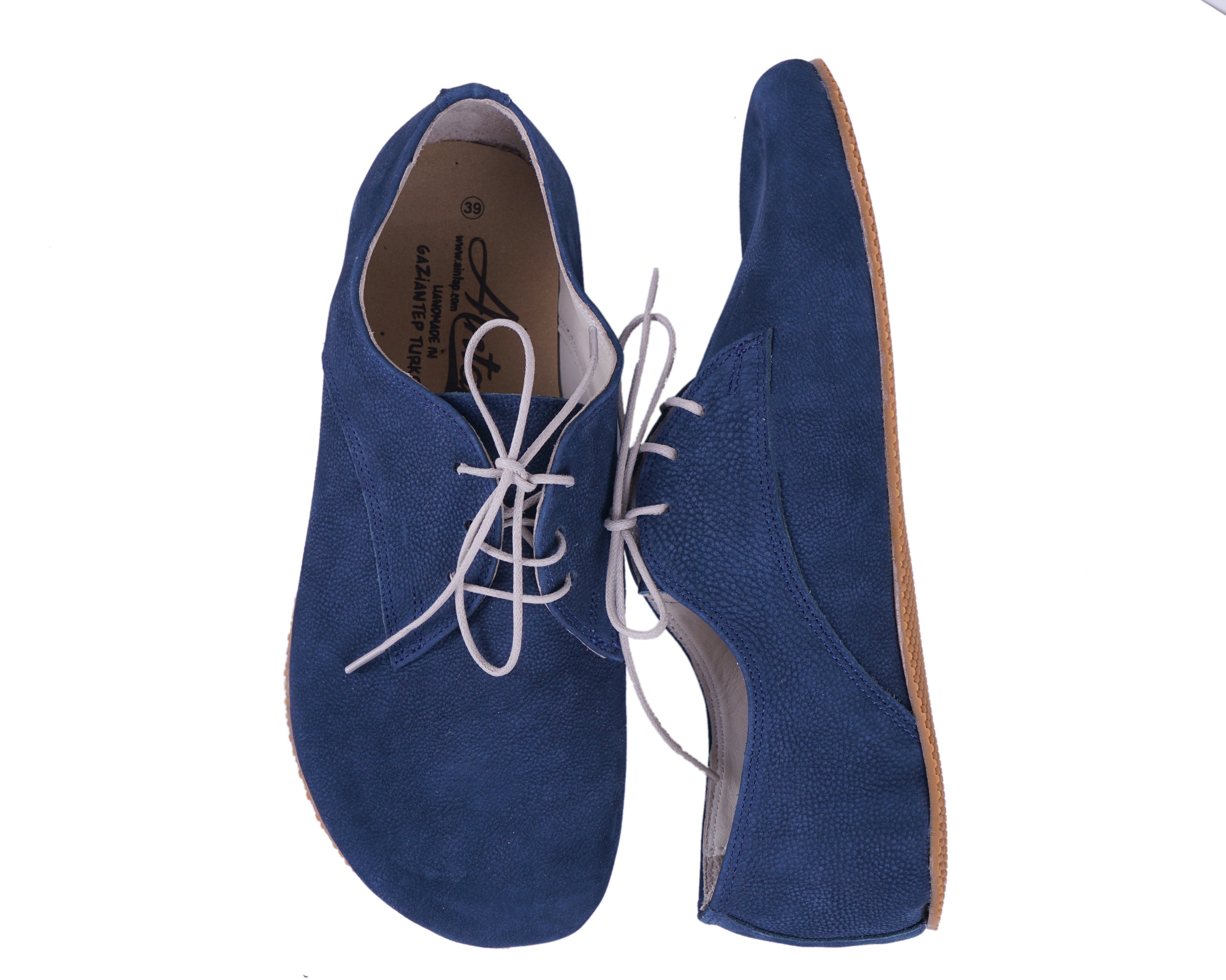 Jeans Oxford Wide Barefoot Shoes Nubuck Leather Handmade 4mm Rubber Outsole